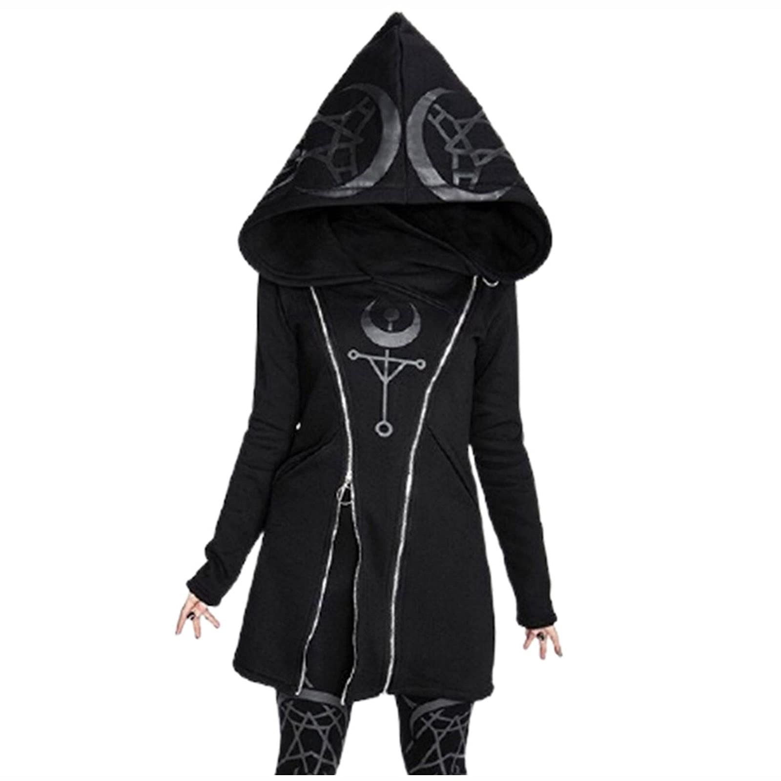 Y2K Zip Up Hoodie for Women - Gothic Long Sleeve Vintage Sweatshirt with Moon Print | Plus Size Punk Fashion | Perfect for Concerts, Streetwear & Alternative Style