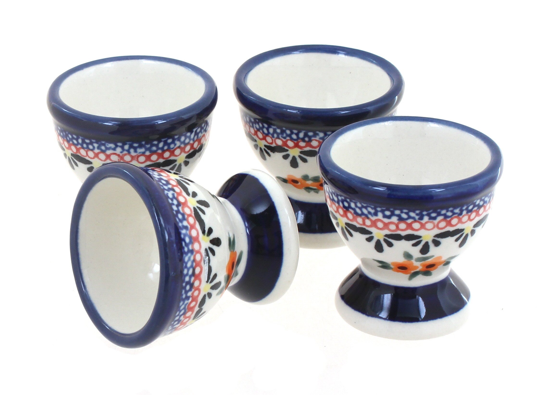 Hand-Painted Blue Rose Polish Pottery Egg Cup Set - Floral Butterfly Design - Perfect for Easter Decor, Breakfast Tableware & Collectible Gift