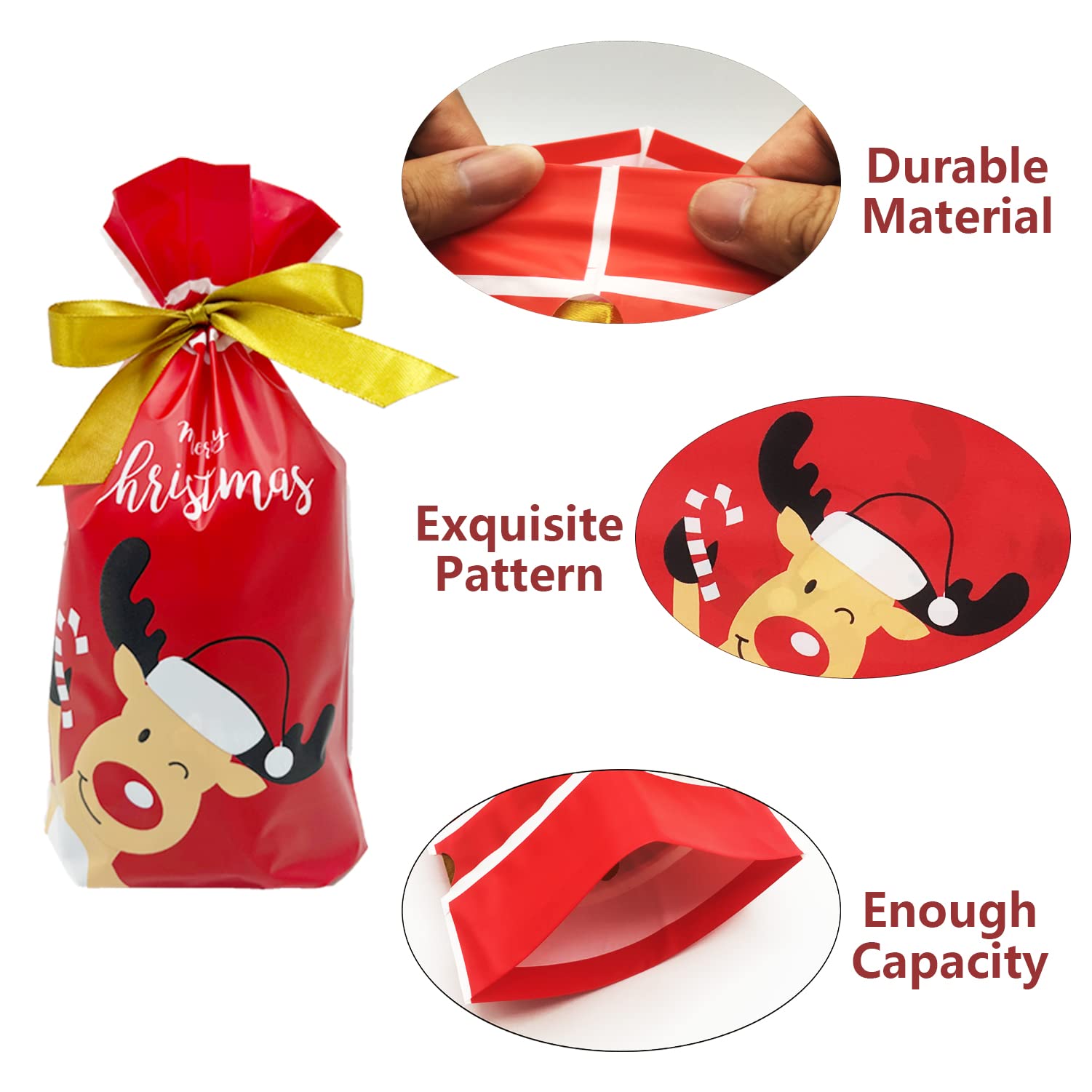 50 Pcs Christmas Candy Bags - Red Drawstring Treat Bags for Holiday Cookies, Gifts & Party Favors | Perfect for Christmas Parties, School Events & Stocking Stuffers