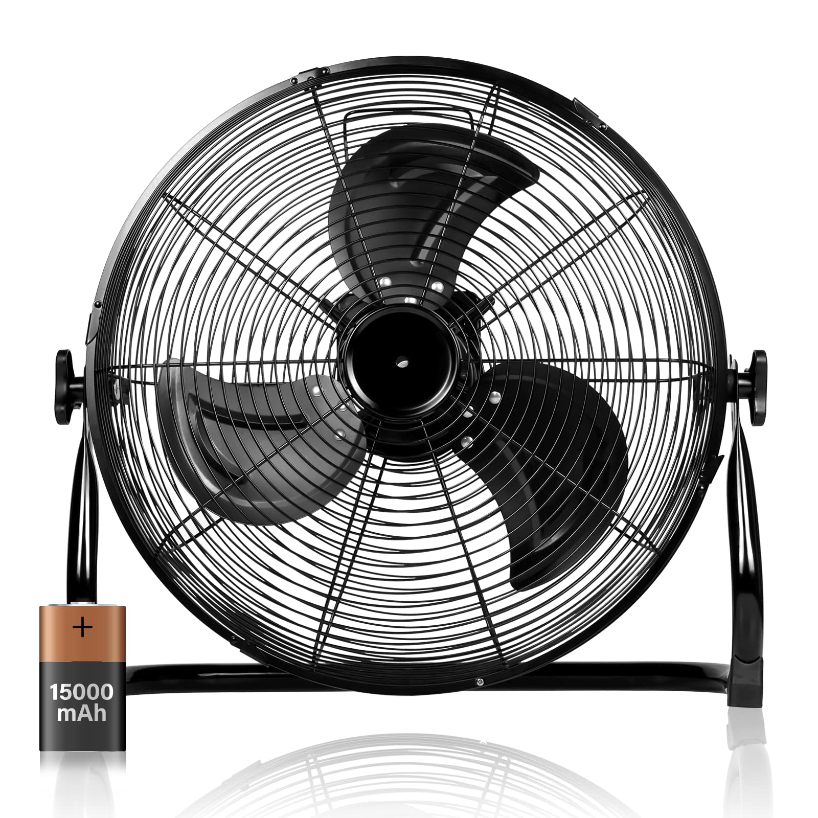 Simple Deluxe 16 Inch Rechargeable Battery Operated Floor Fan - High Velocity Metal Blade Portable Cordless Fan for Outdoor, Camping, Travel, Home & Office Use