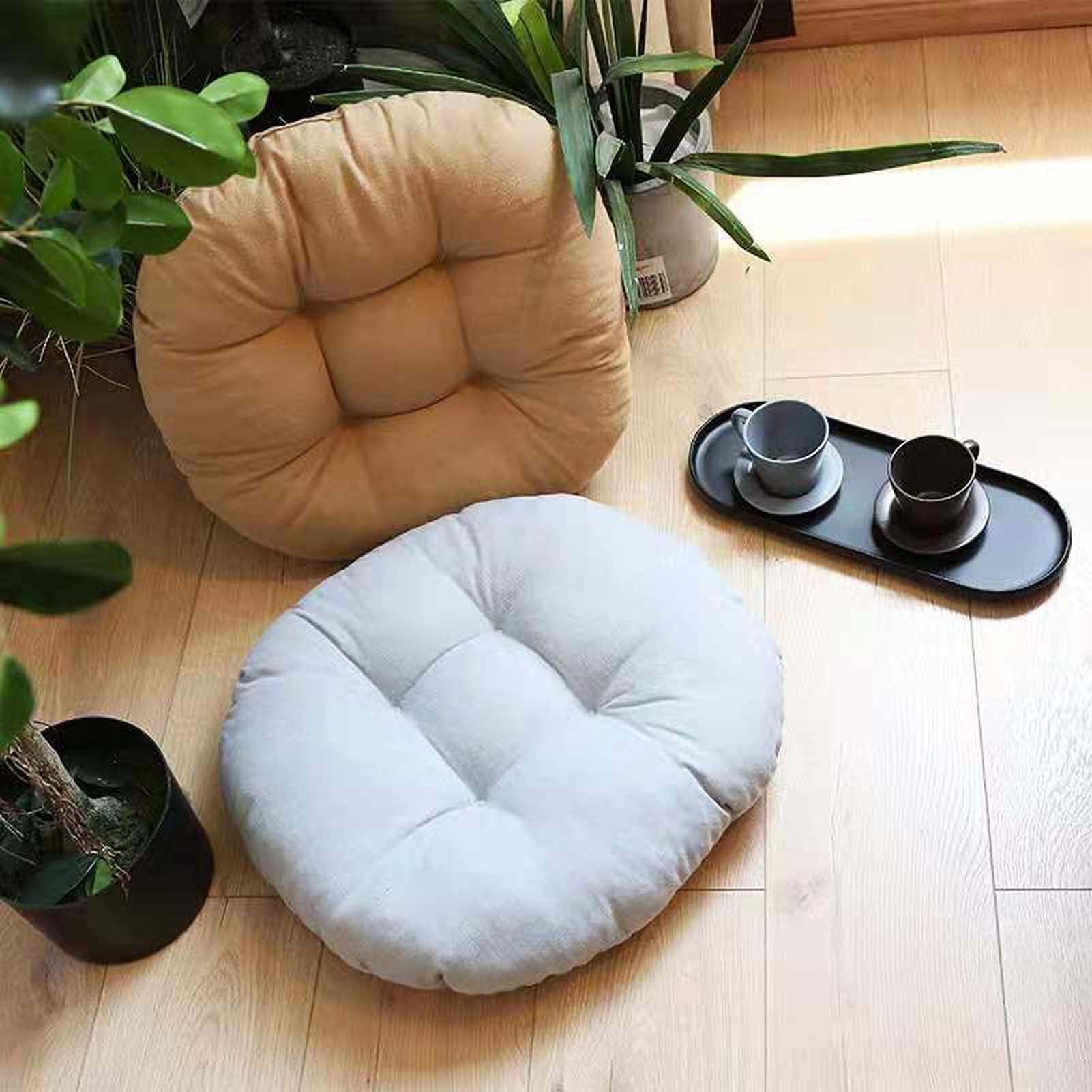 4-Piece Chair Cushion Set with Straps - Thick Round Cotton Seat Cushions for Dining Chairs, Home Office & Outdoor Use - Comfortable Support for Kitchen, Patio, and Workspace Seating