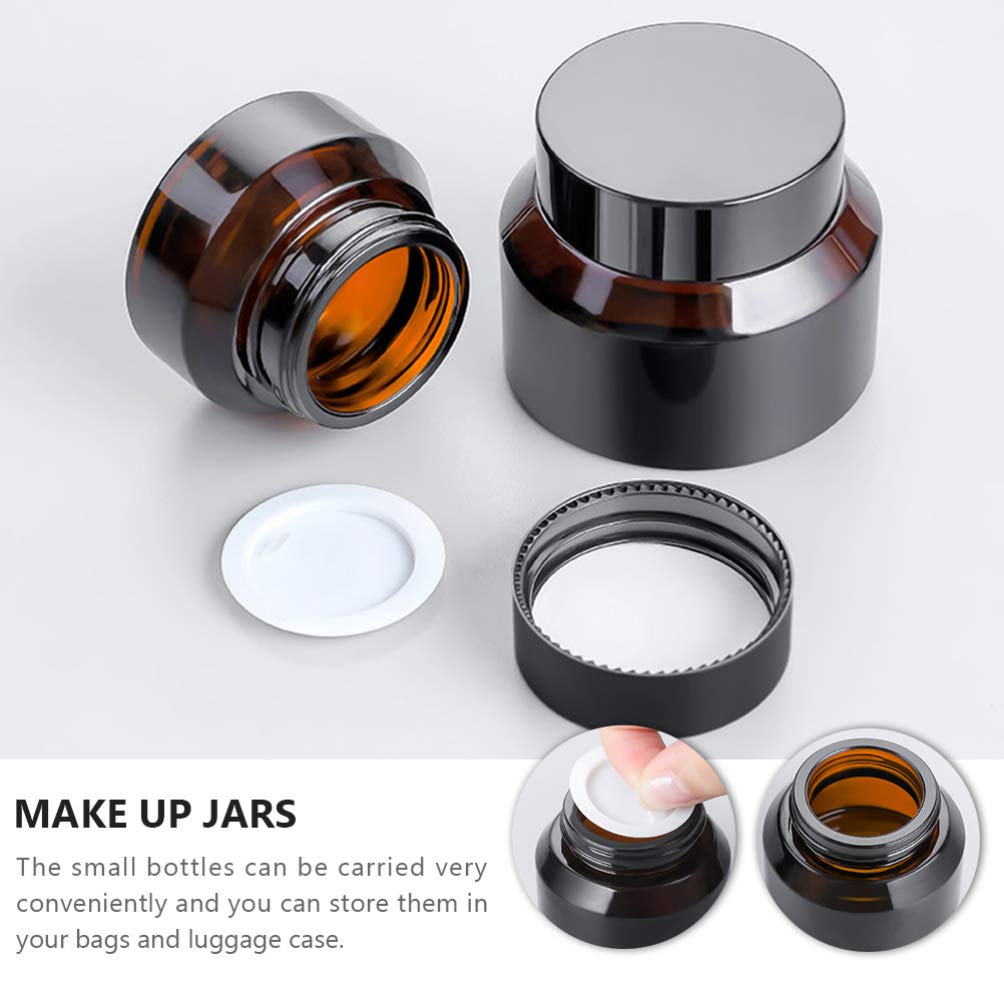 5-Pack Cabilock Brown Glass Cream Jars - 1oz Empty Cosmetic Containers for Travel, Makeup, Eye Cream & Skincare (Light-Proof, Leak-Proof) - Perfect for DIY Beauty Products, Toiletries & On-The-Go Use