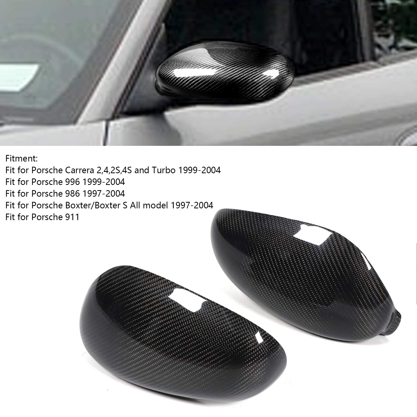 Carbon Fiber Rearview Mirror Covers (2pcs) - Perfect Fit for Porsche Carrera, Cayman, 996, 911 & 986 Models - Enhances Style & Protection for Daily Driving & Car Shows