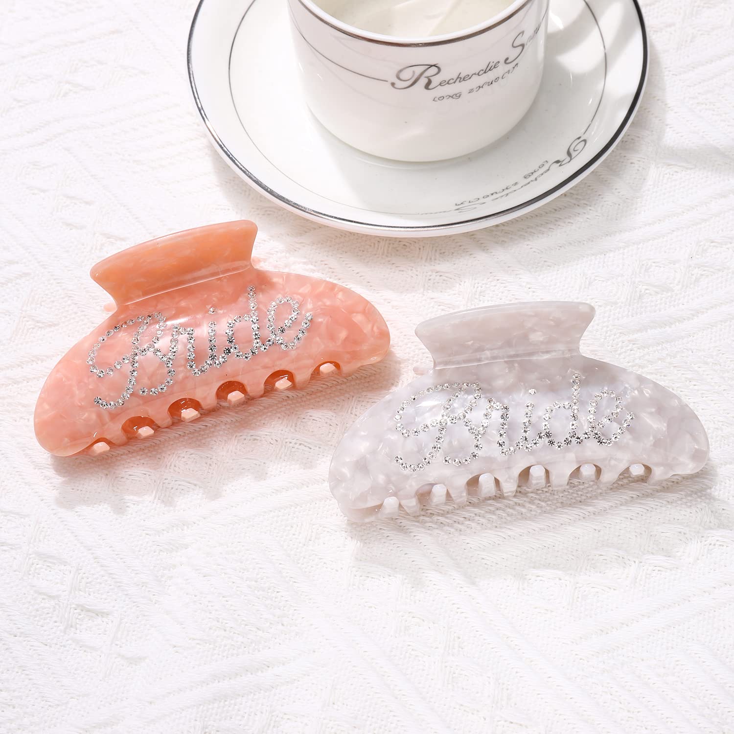 2 Pack Acrylic Rhinestone Bridal Hair Clips - Elegant Bride Claw Clips for Thick Hair, Bachelorette Party Favors & Wedding Gifts (White & Pink) | Perfect for Bridal Showers, Weddings & Special Occasions
