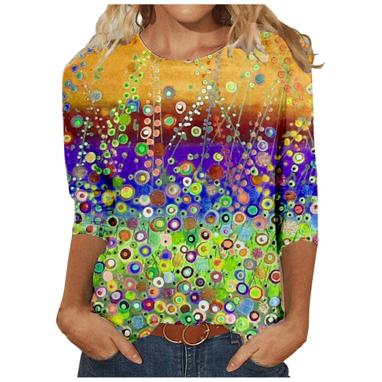 Women's Casual 3/4 Sleeve Printed T-Shirt - Soft V-Neck Loose Fit Blouse for Everyday Wear | Perfect for Work, Weekend Outings & Summer Fashion