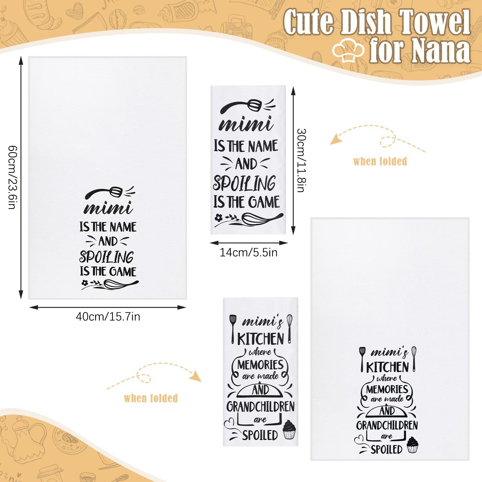 5-Piece Mimi Style Kitchen Gift Set - 2 Microfiber Dish Towels, 2 Oven Pads & 1 Oven Mitt - Perfect for Christmas, Housewarming, Birthdays & Parties - Ideal for Cooking, Baking & Kitchen Decor
