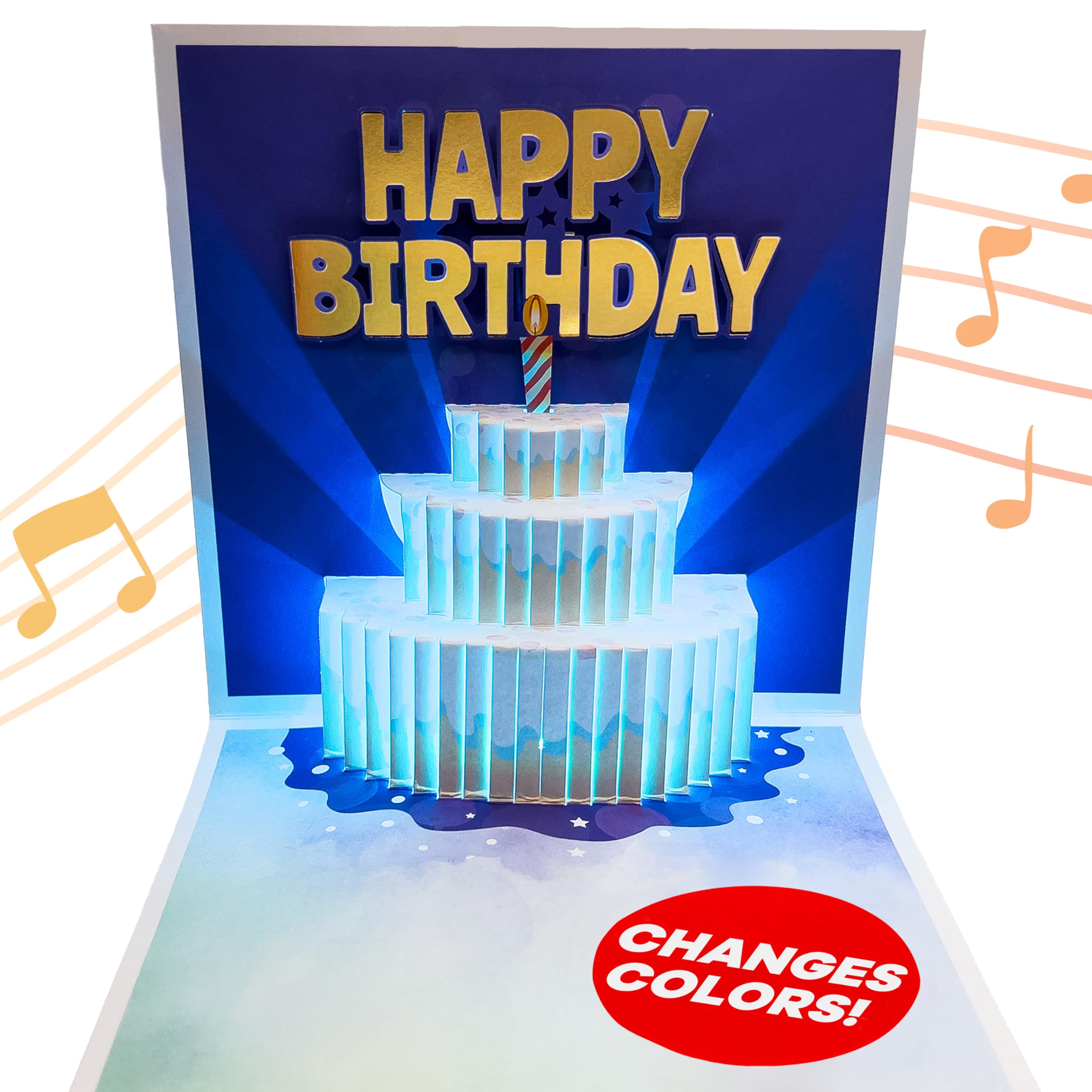 100 LED Light & Music Greeting Birthday Cards - Pop Up Happy Birthday Card for Mom, Son, Women & Men (White Cake Design) - Perfect for Birthday Parties, Gift Giving & Special Celebrations