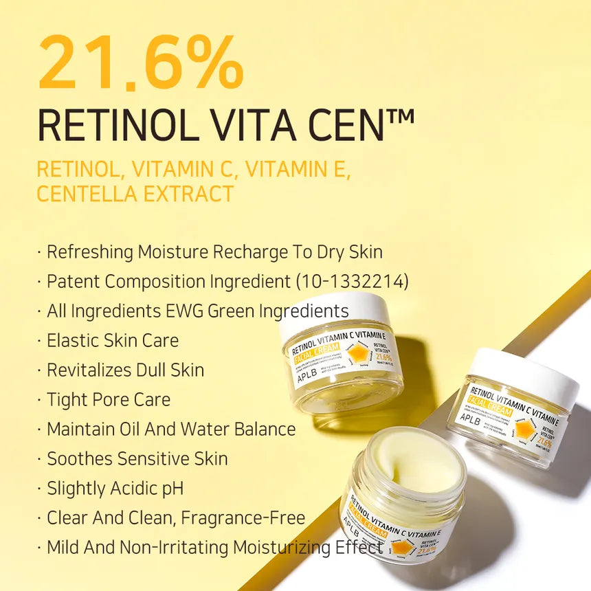 APLB Retinol Vitamin C Vitamin E Anti-Aging Facial Moisturizer Cream 55ml - Brightening & Hydrating for Day & Night Skincare Routine