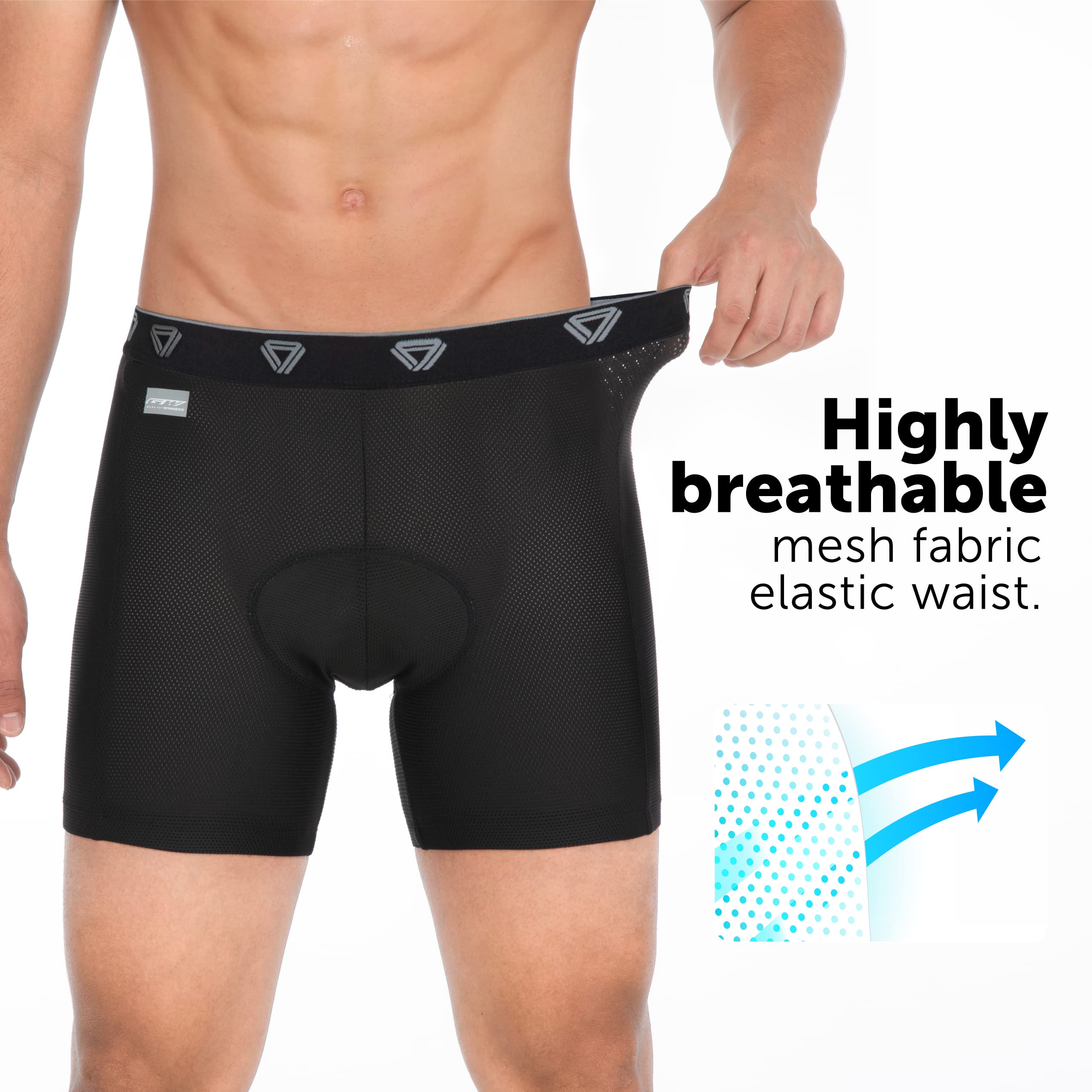 GW Bicycles Men's Padded Cycling Underwear Shorts - Anti-Slip Leg Grips, Slim Fit Biking Shorts for Comfort & Performance | Perfect for Road Cycling, Mountain Biking & Indoor Training
