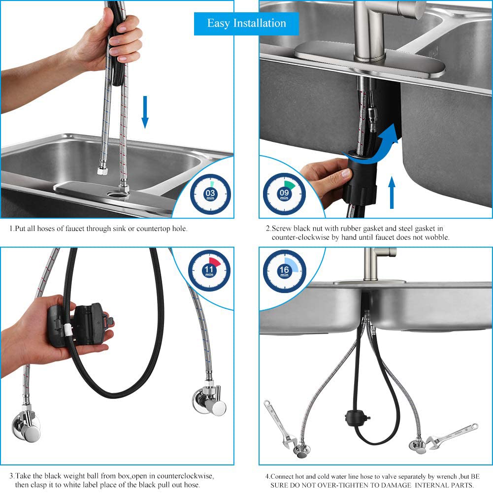 Arofa High Arc Pull Down Kitchen Faucet - Brushed Nickel Single Handle 1/3 Hole Stainless Steel Commercial Sink Faucet for Modern Home & Restaurant Use - Perfect for Washing Dishes, Filling Pots & Cleaning Vegetables