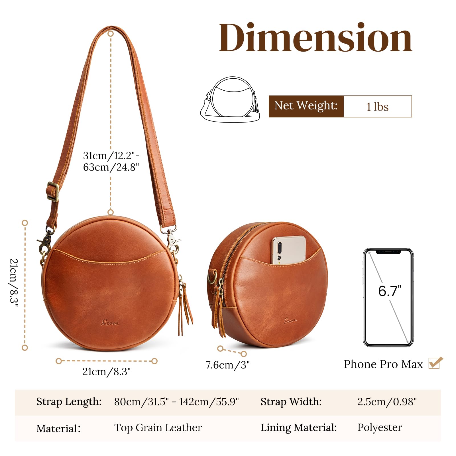 Trendy Women's Leather Crossbody Bag - S-ZONE Designer Round Shoulder Purse for Everyday Use, Travel & Casual Outings