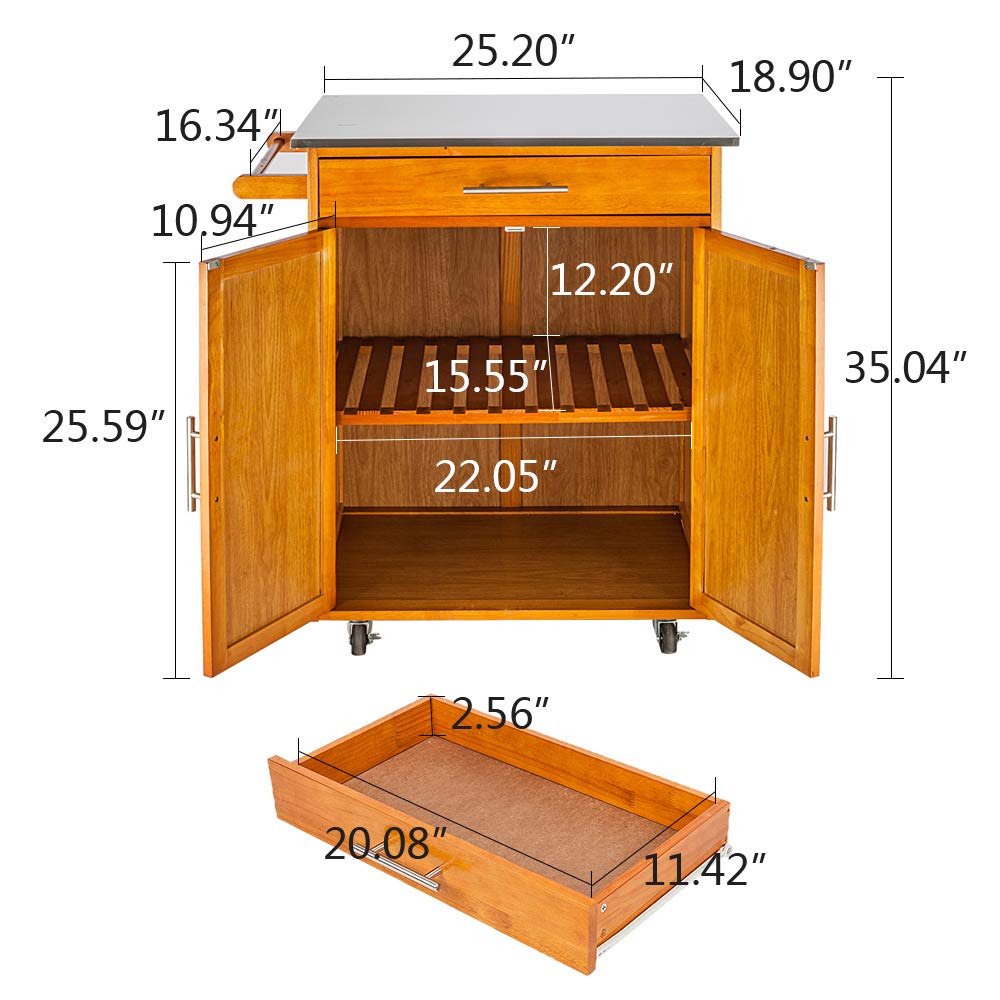Detachable Kitchen Cart with Stainless Steel Countertop - 1 Drawer & 1 Cabinet - Mobile Kitchen Island for Small Spaces - Perfect for Office, Dining Room, Living Room & Apartment Cooking