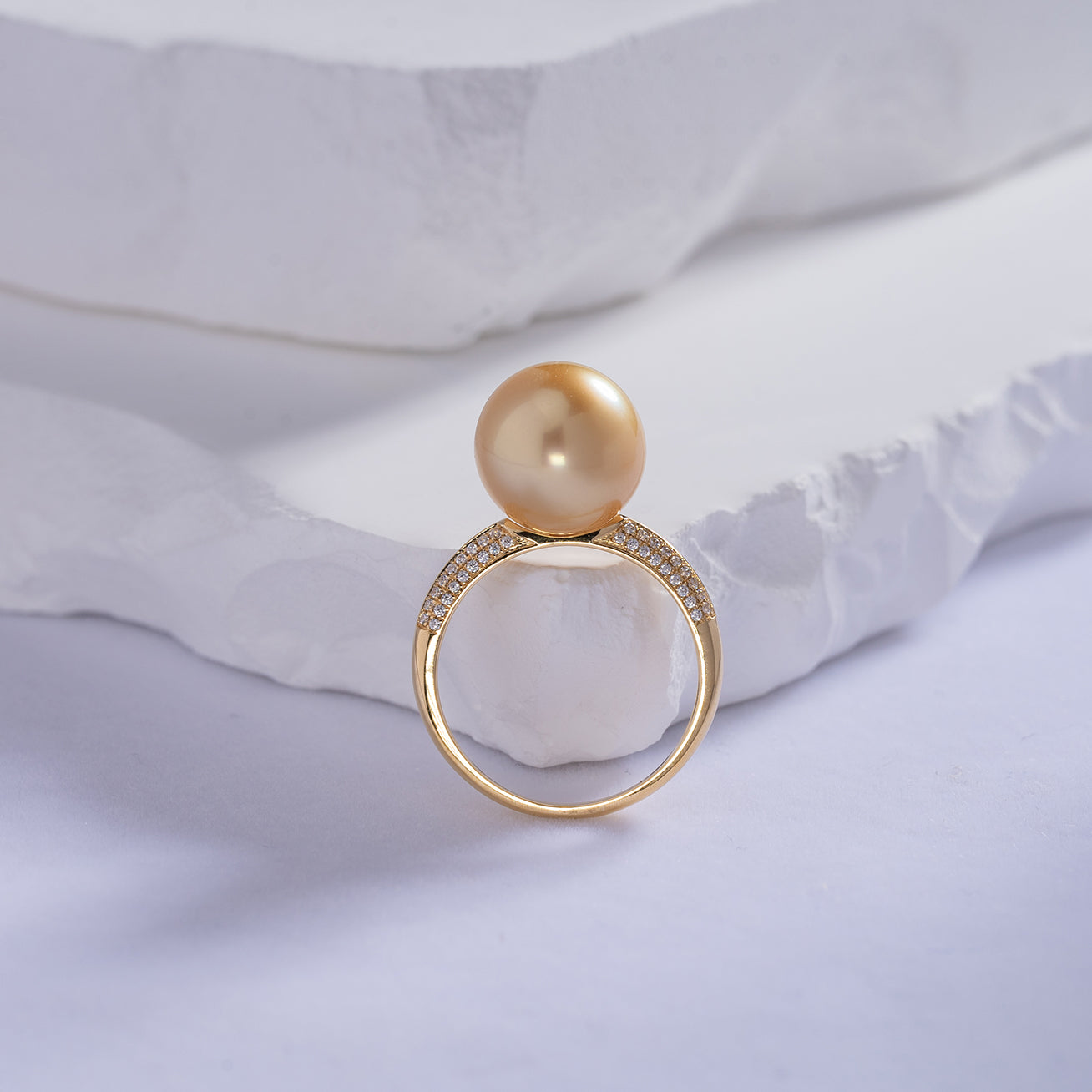 18K Solid Gold South Sea Golden Pearl Ring KR00017 - Elegant Jewelry for Women, Luxury Pearl Ring for Weddings, Anniversaries & Special Occasions