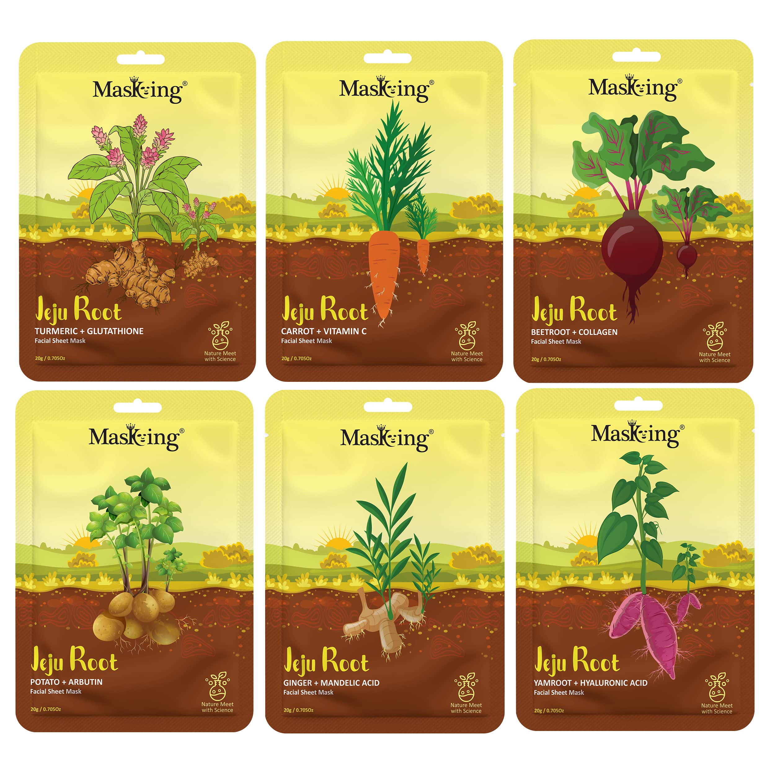 Jeju Root Facial Mask Sheet - 6 Pack | Hydrating & Soothing Sheet Mask for Glowing Skin | Korean Skincare for Women | Perfect for Daily Use, Spa Days & Travel