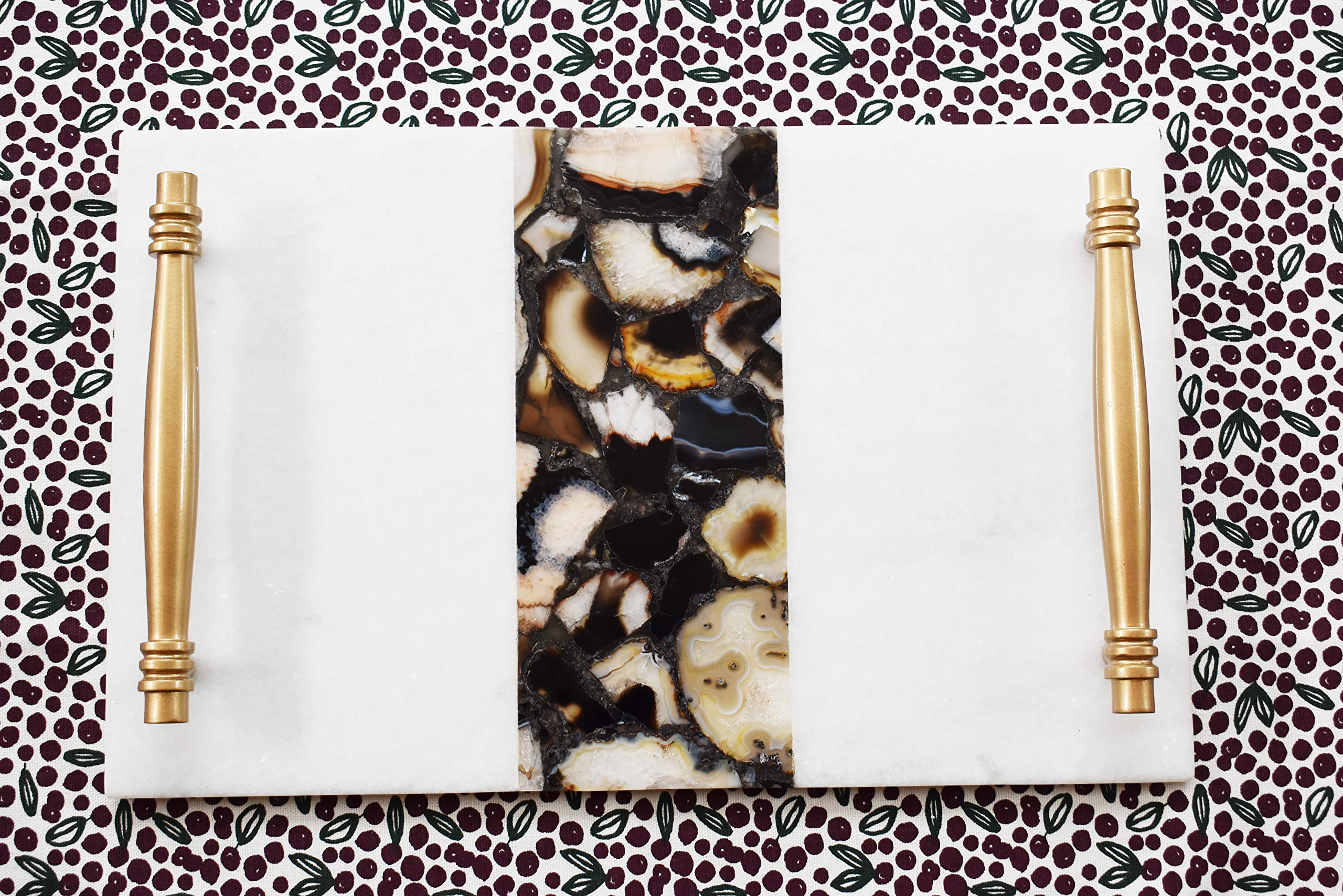 Premium Marble Serving Platter with Gold Handles - Natural Agate Stone Tray for Coffee Table, Snacks, Desserts | Elegant Kitchen Decor & Restaurant Serveware | Perfect for Entertaining, Bridal Showers & Dinner Parties (16