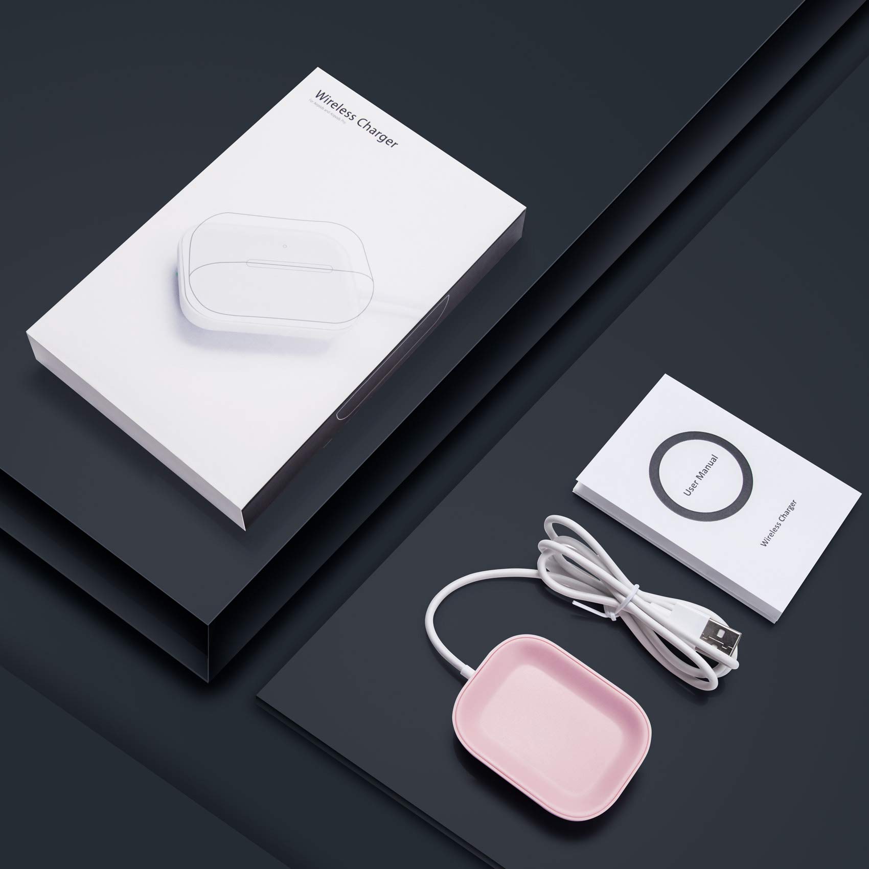Wireless Charger for AirPods Pro 2nd/3rd/4th & AirPods - Fast Qi-Certified Charging Station with Active Noise Cancellation Support - Portable Pink Charging Dock for Home, Office & Travel