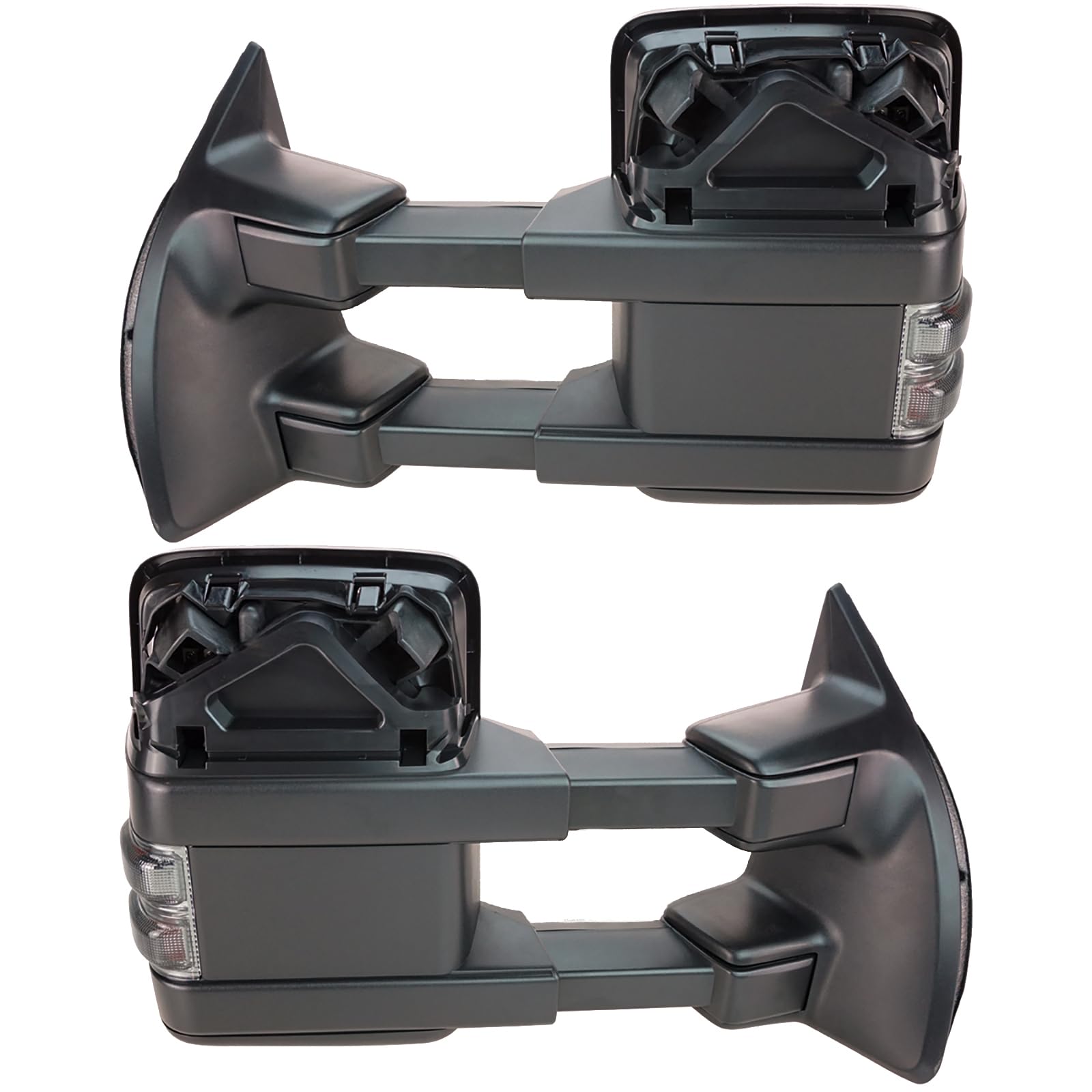 Ford F-150 Trail Ridge Power Folding Heated Tow Mirrors with Turn Signal - Smooth Black Pair for Enhanced Towing & Night Driving Safety