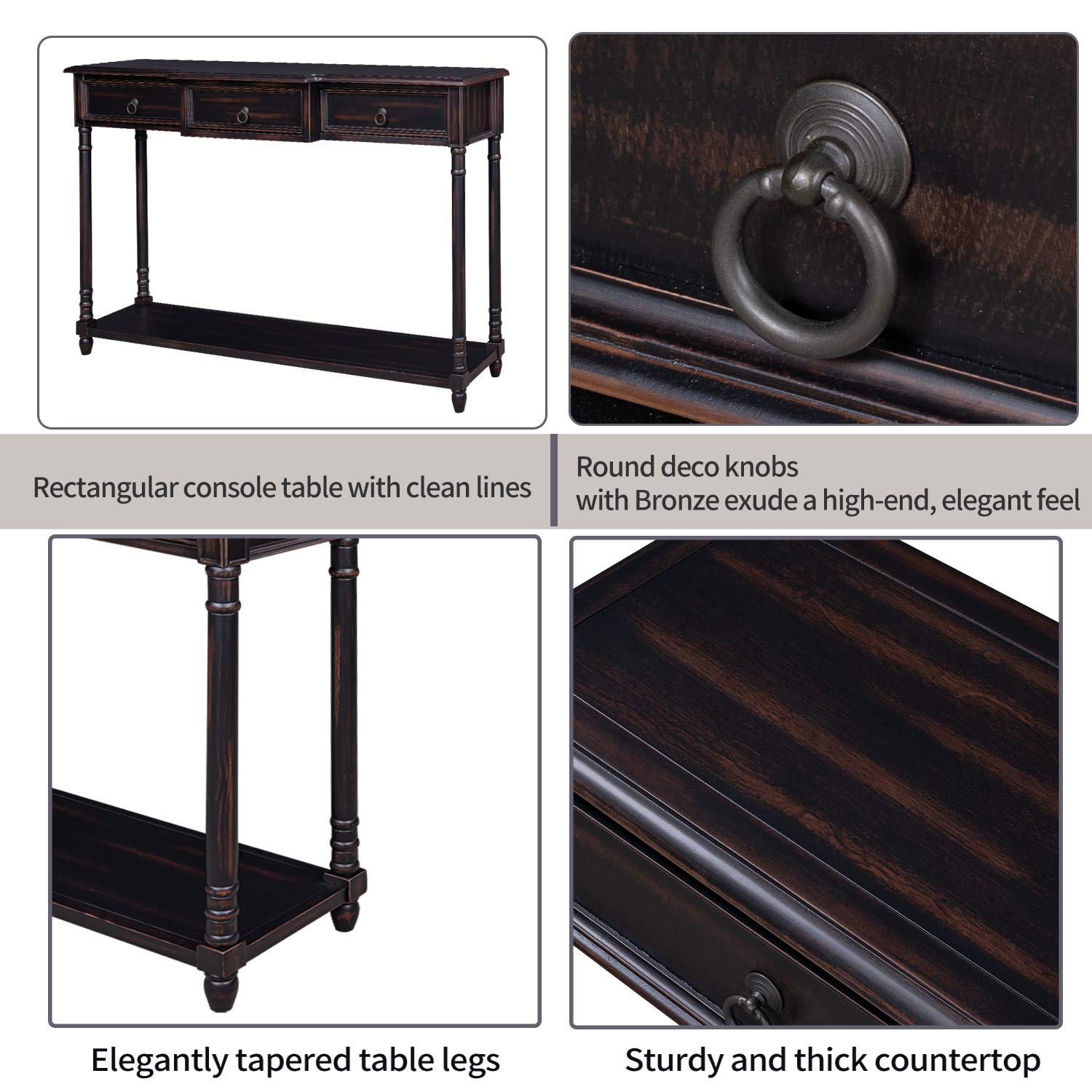 Merax Classic Entryway Console Table with Storage Drawers & Bottom Shelf - Espresso Finish for Hallway, Living Room & Foyer Organization