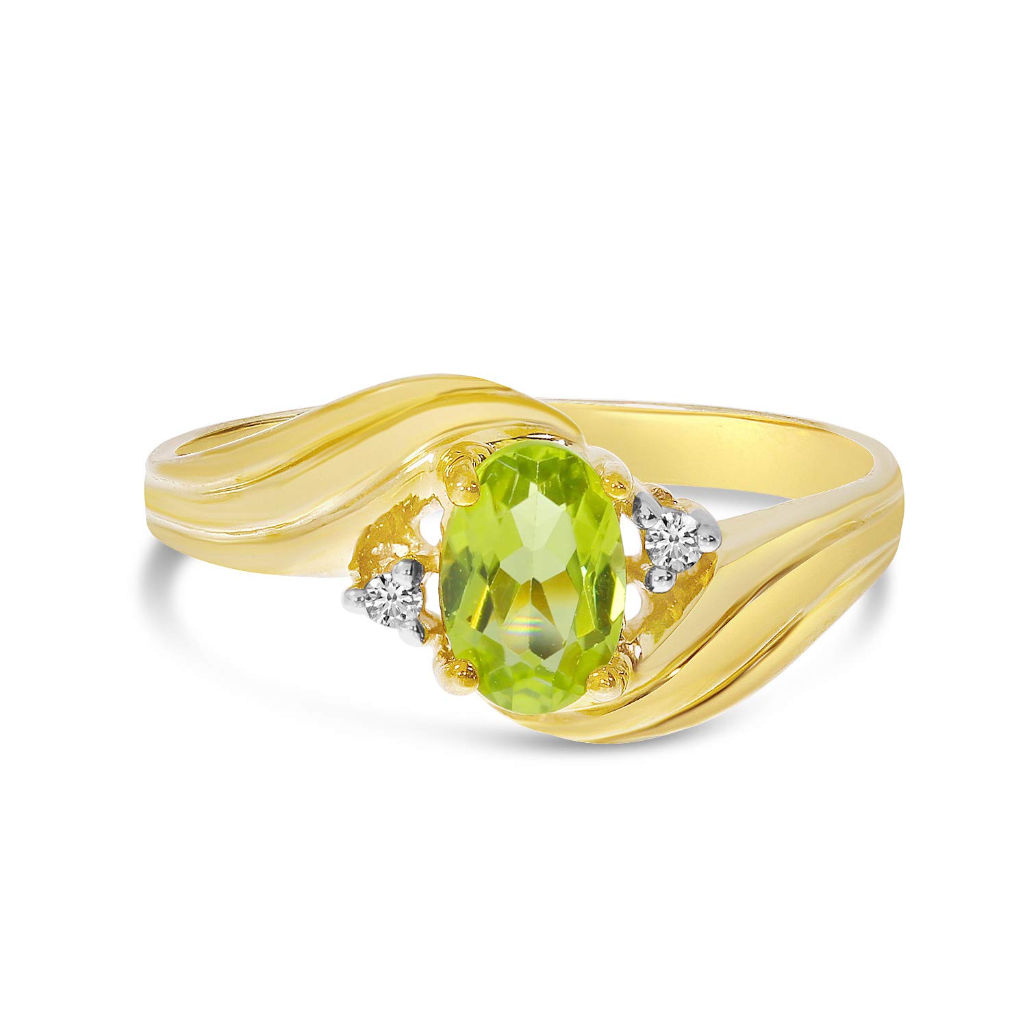 10K Yellow Gold Peridot and Diamond Ring for Women | Elegant Birthstone Jewelry Gift for Anniversary, Engagement, or Special Occasion