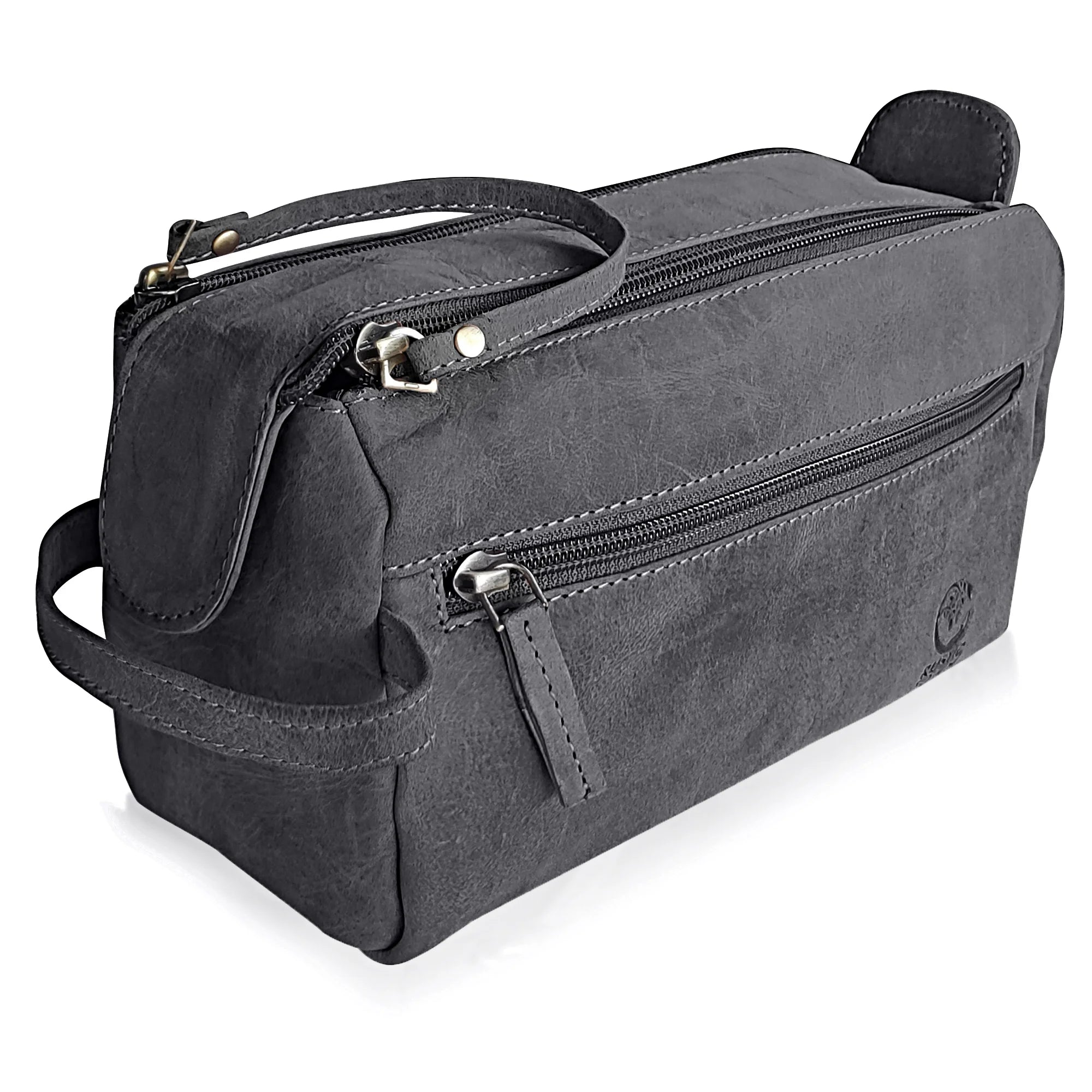 Premium Leather Travel Toiletry Bag for Men & Women - Waterproof Grey Cosmetic Organizer - Perfect for Vacation, Business Trips & Gym Essentials Storage