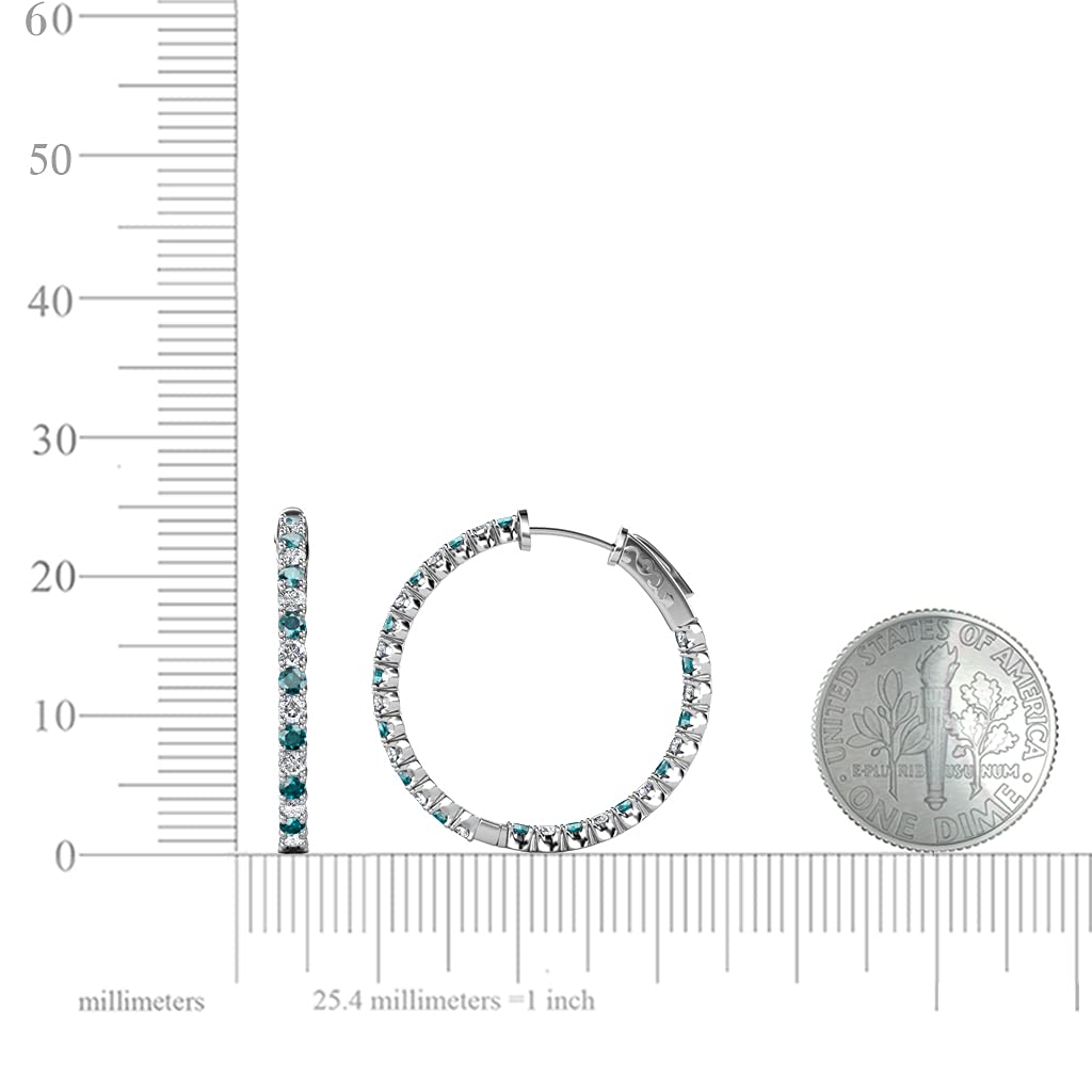 14K White Gold London Blue Topaz & Natural Diamond Inside-Out Hoop Earrings 1.43 CTW - Elegant Jewelry for Weddings, Parties & Special Occasions