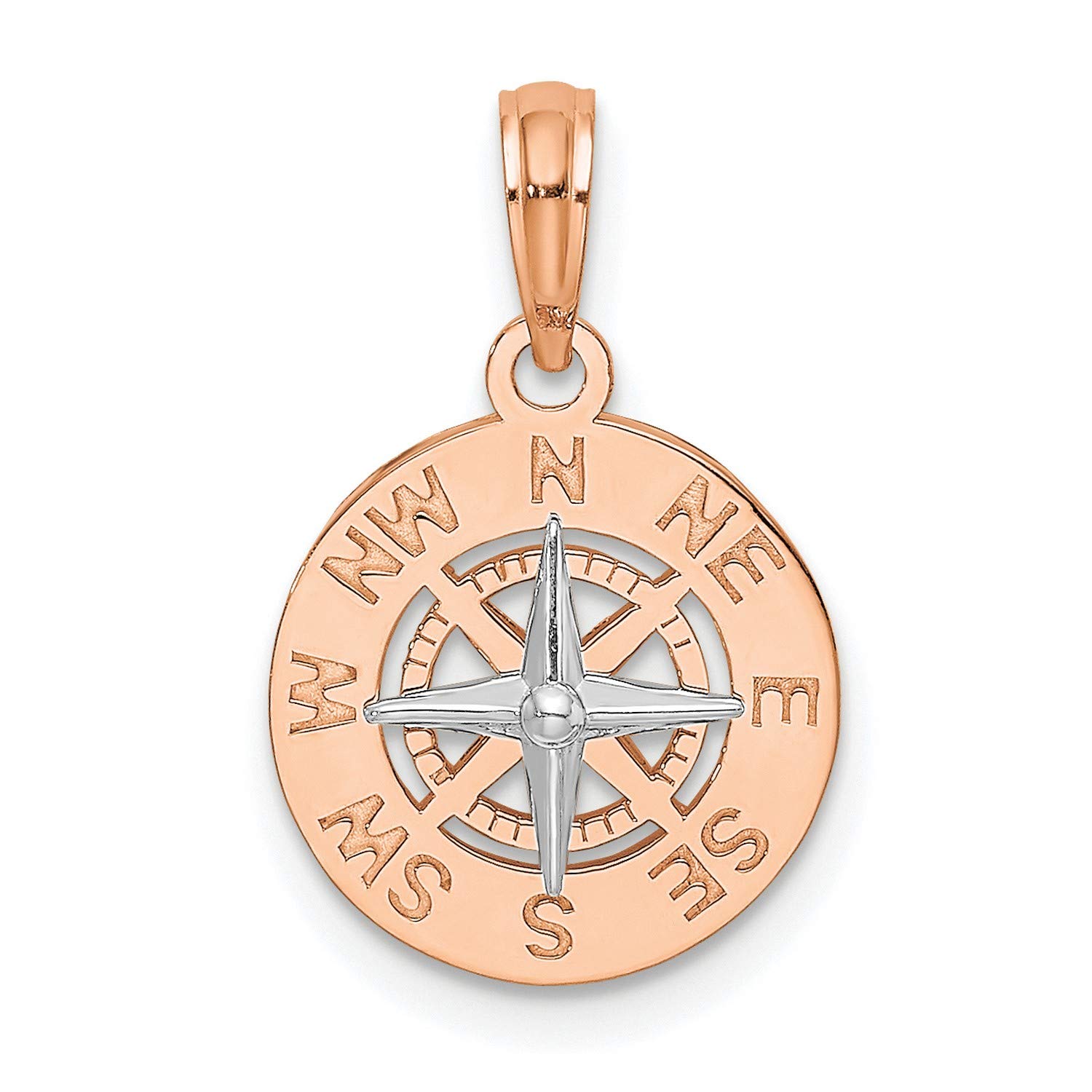 14K Rose & White Gold Nautical Compass Pendant Necklace - Vintage Nautical Jewelry for Women - Perfect for Beach Vacations, Sailing & Travel Gifts
