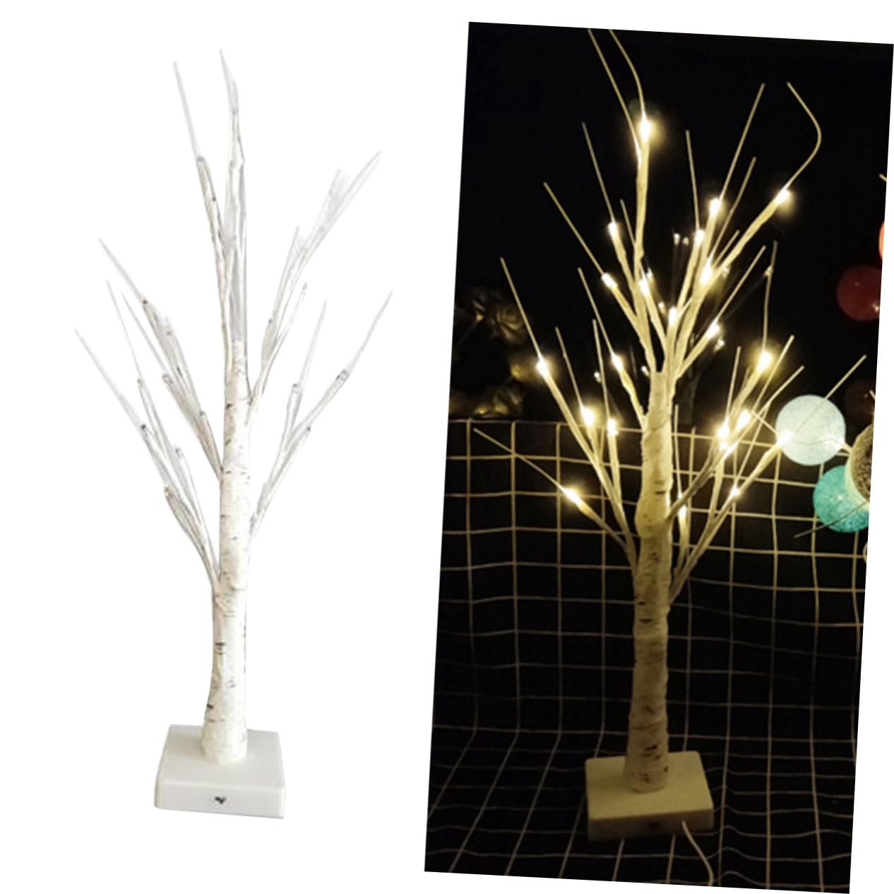 Artibetter 2-Pack White Decorative Table Lamps - Battery Powered Night Lights for Bedroom, Living Room & Office - Tree Design Desk Lamp with 24 LED Bulbs for Cozy Ambience & Nighttime Reading