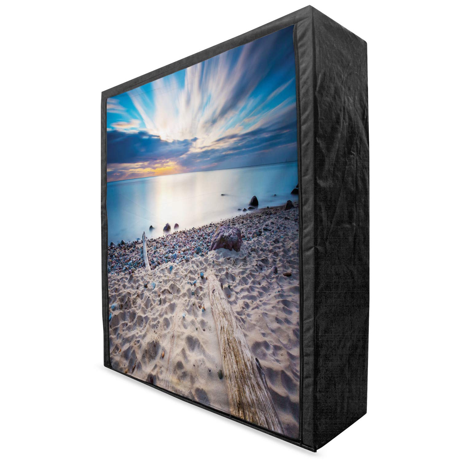 Ambesonne Driftwood Portable Fabric Wardrobe - Seascape Theme with Rocky Shore & Driftwood Trees | 59