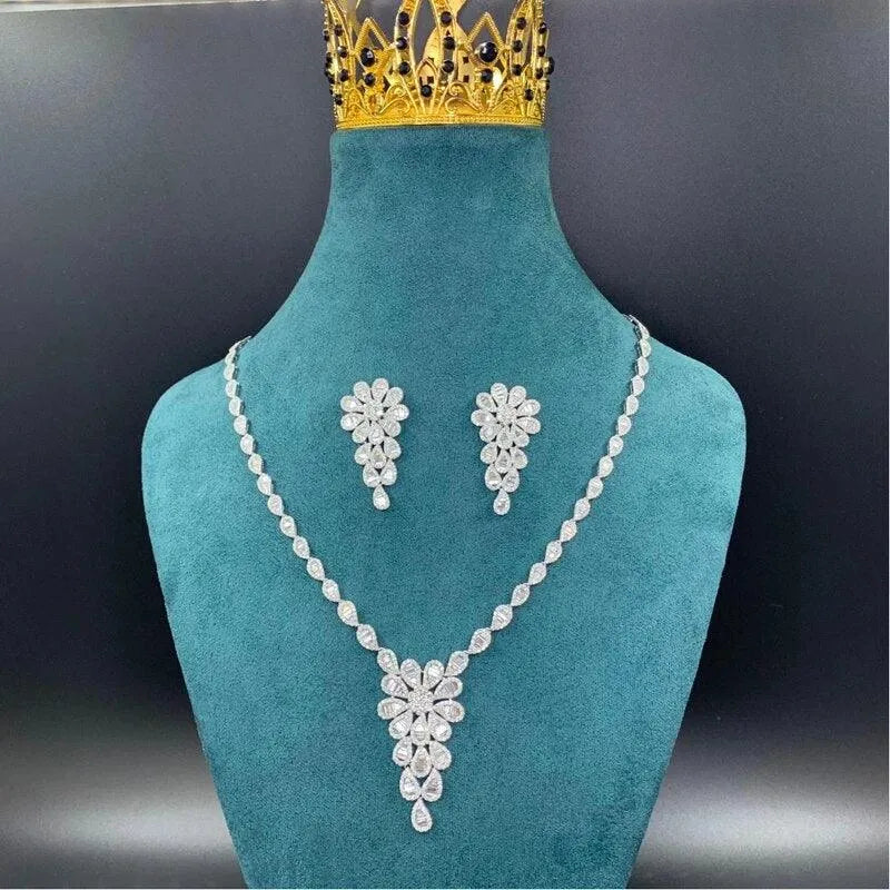 18K Solid White Gold Jewelry Set with Real Natural Diamonds - Luxury Necklace, Earrings & Bracelet for Women | Perfect Gift for Senior Party, Anniversary & Special Occasions