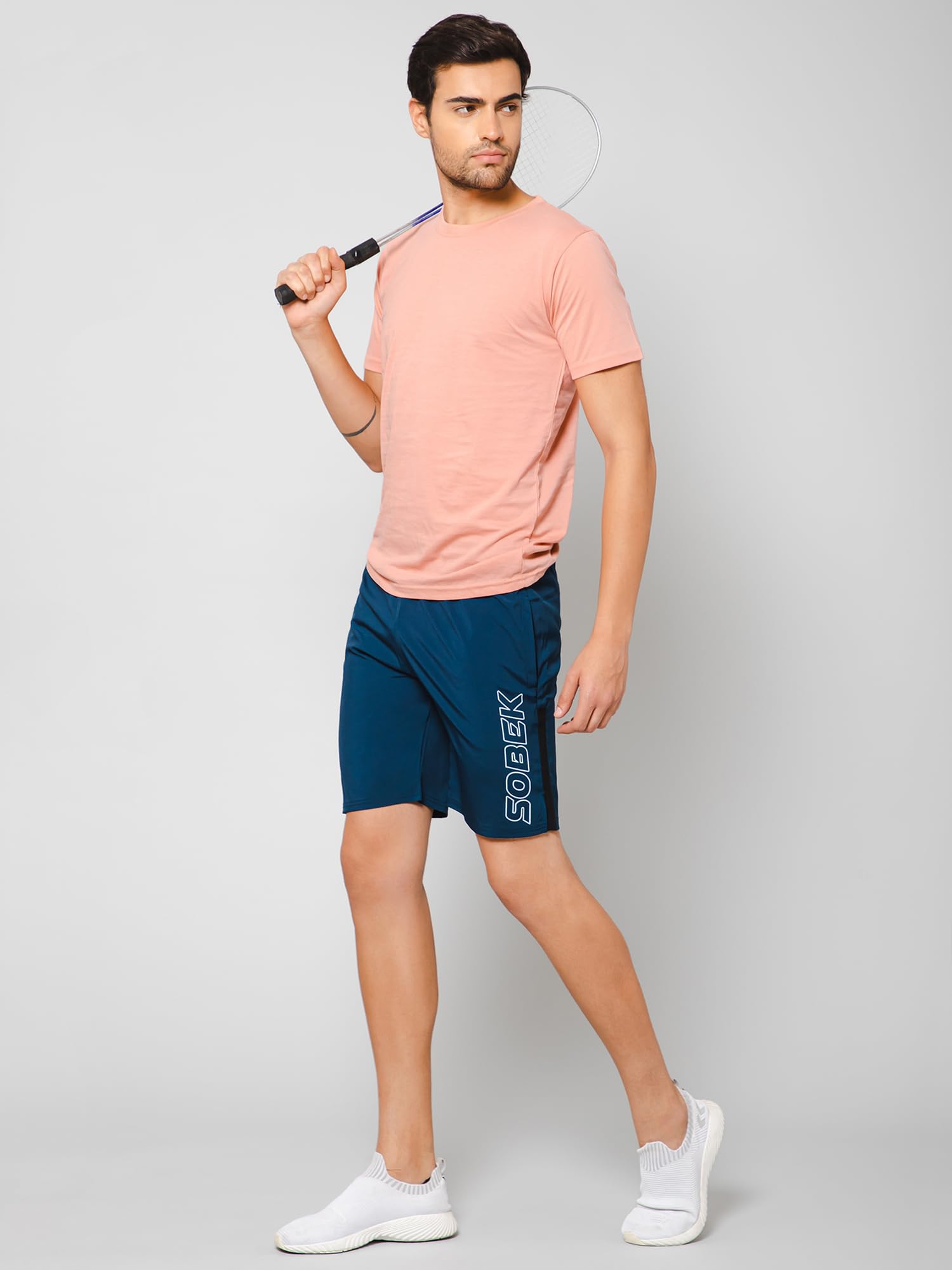 SOBEK Men's Stretchable Running Shorts - Breathable Lycra Activewear with Elastic Waist & Side Zip Pockets - Perfect for Gym, Jogging, and Outdoor Sports