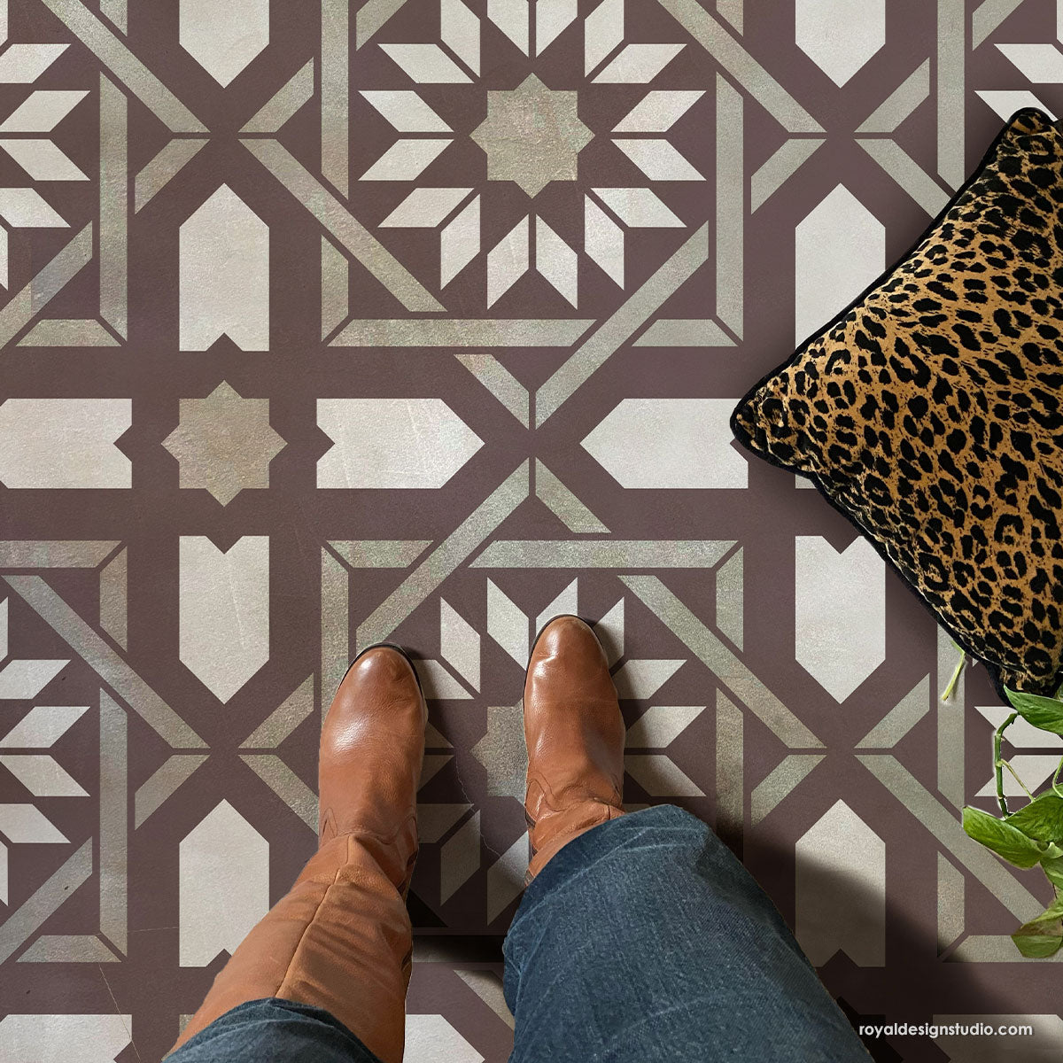 Premium Almeria Tile Stencil for DIY Home Decor - Reusable Wall & Floor Stenciling Kit for Bathroom, Kitchen Backsplash, and Patio Designs