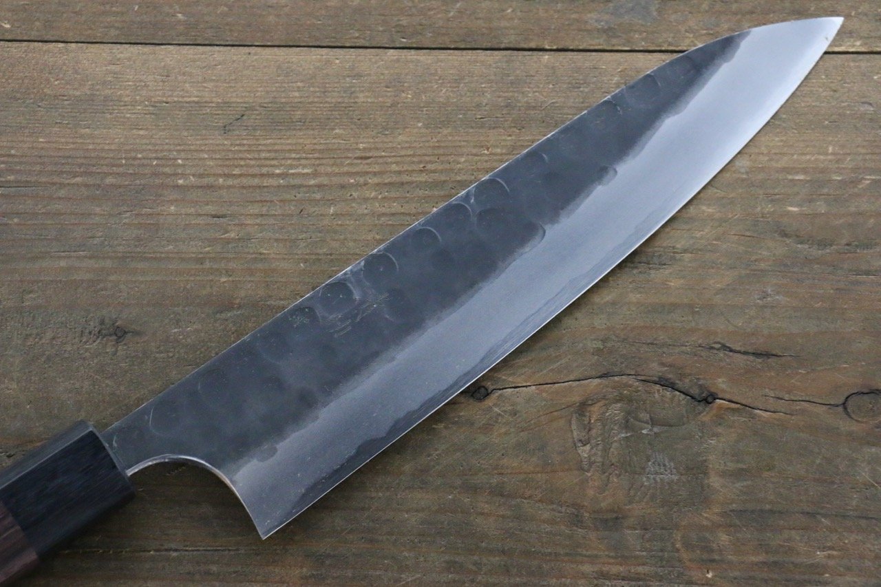 Premium Seisuke Blue Steel No.2 Hammered Kurouchi Gyuto Japanese Chef Knife 210mm with Shitan Handle - Perfect for Sushi, Meat Cutting & Professional Kitchen Use