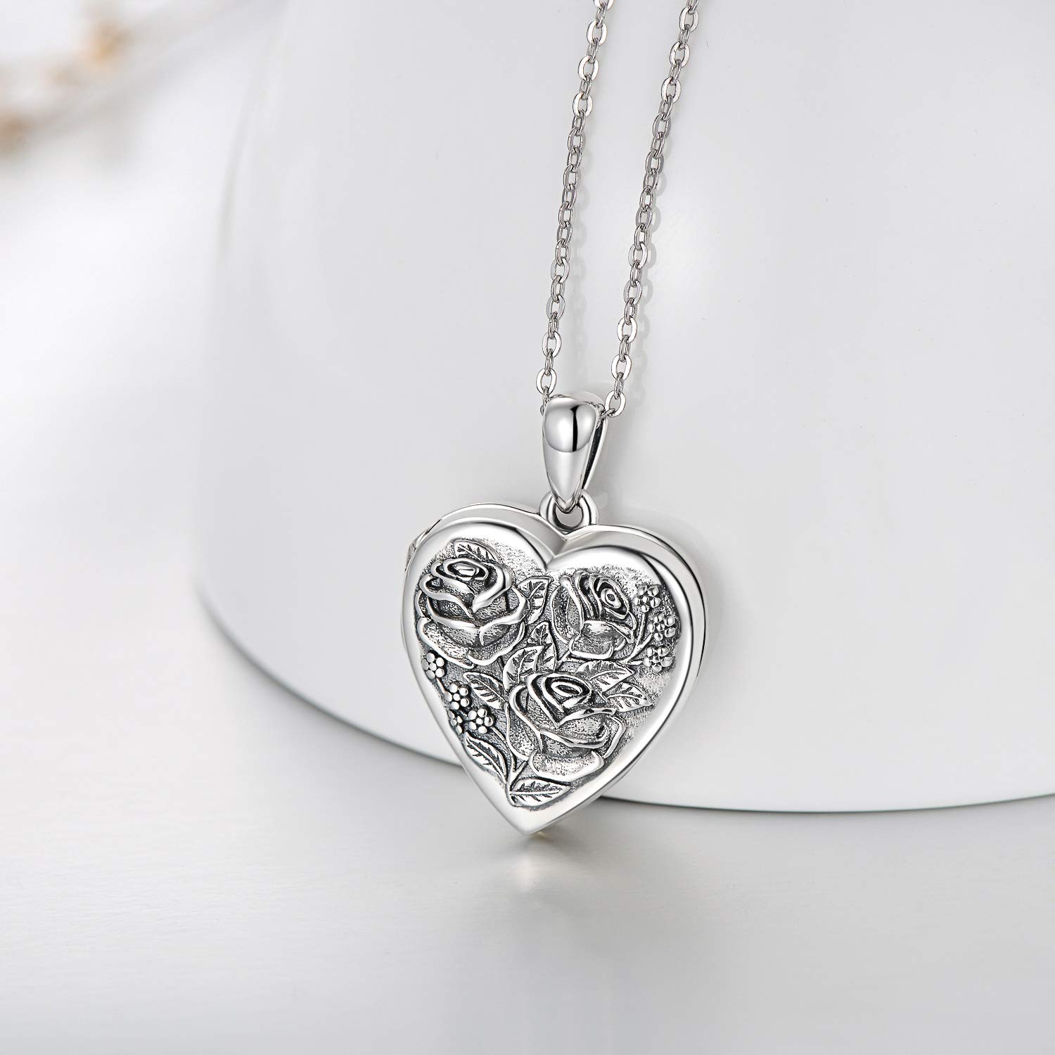 MEDWISE 925 Sterling Silver Photo Locket Necklace with Oxidized Rose Flower, Sunflower, Compass & Celtic Heart Pendant - Perfect Gift for Women, Birthday, Christmas, Anniversary | Keepsake Jewelry for Loved Ones
