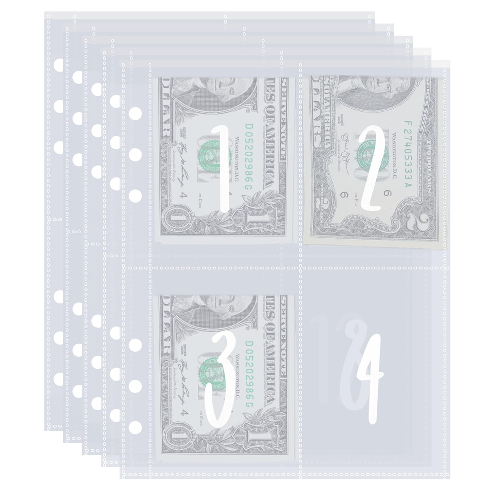 AIERSA 100 Envelopes Money Saving Challenge Kit - A5 6-Ring Binder Inserts & Pre-Labeled 1-100 Cash Pouches for Cash Stuffing - Clear Plastic Sleeves for Money Savings (25 Sheets) - Perfect for Budgeting, Financial Planning & DIY Savings Challenges