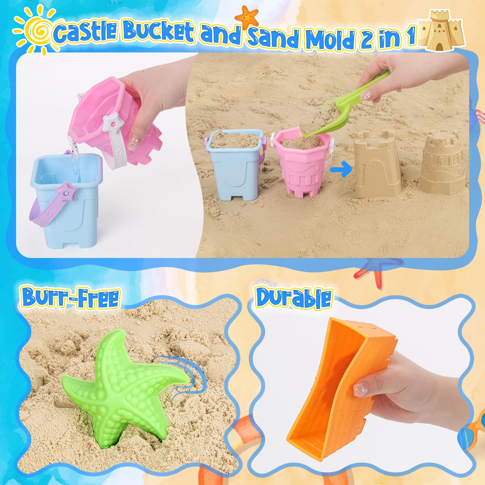 Premium Beach Toys Set for Kids - Sand Castle Bucket, Molds, Shovel & Rake - Durable Sandbox Toys for Toddlers Ages 1-12 - Perfect Summer Beach Accessories for Outdoor Play & Sandcastle Building