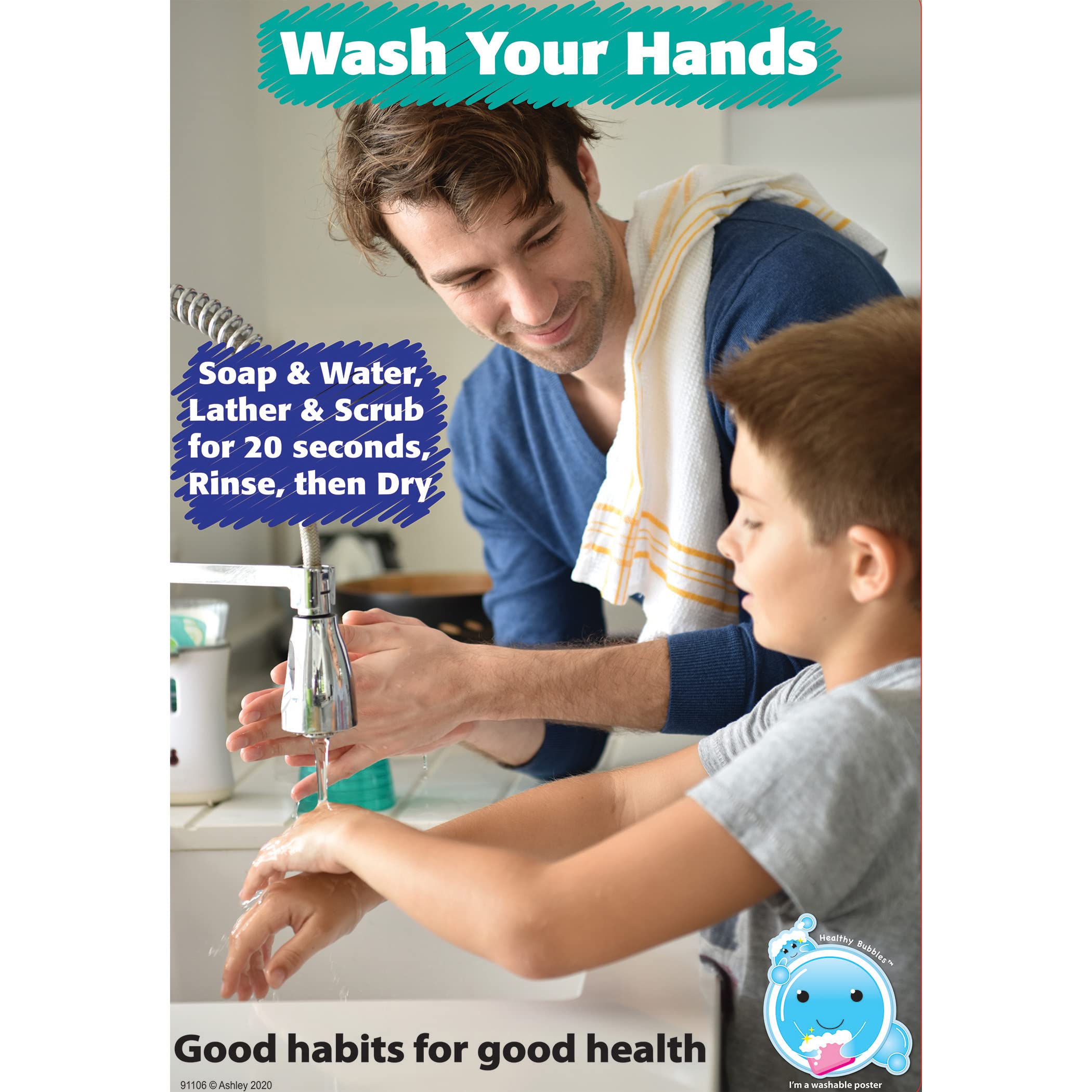 Ashley Productions Healthy Bubbles Smart Poly Chart - 13x19 Inch Educational Poster for Good Health Habits | Perfect for Classrooms, Kids' Rooms & Health Awareness Activities