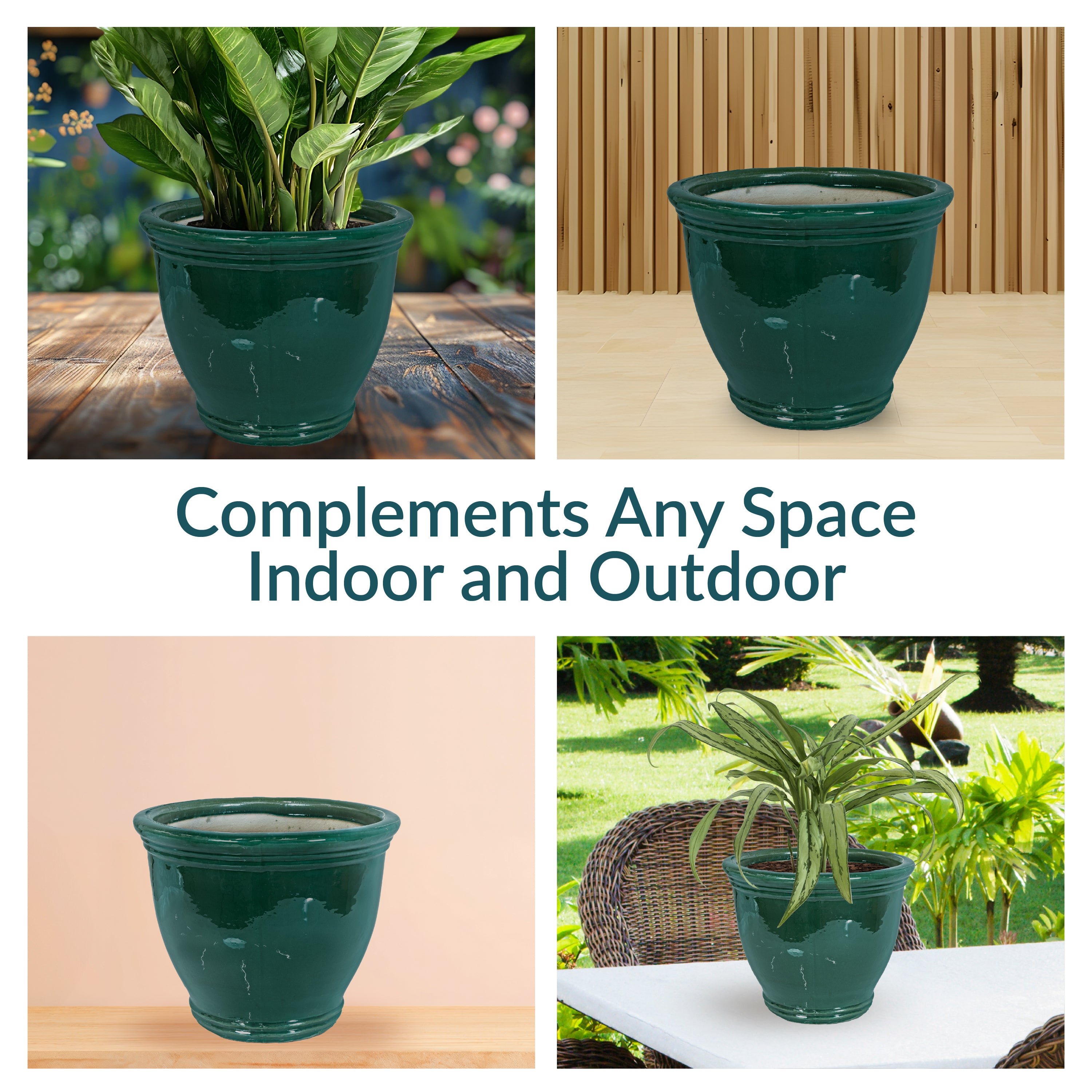 Sunnydaze Studio Round Glazed Ceramic Planter with Drainage Hole - Indoor Outdoor Flower Pot for Plants, Succulents, Herbs - Perfect for Patio, Garden, Balcony Decor