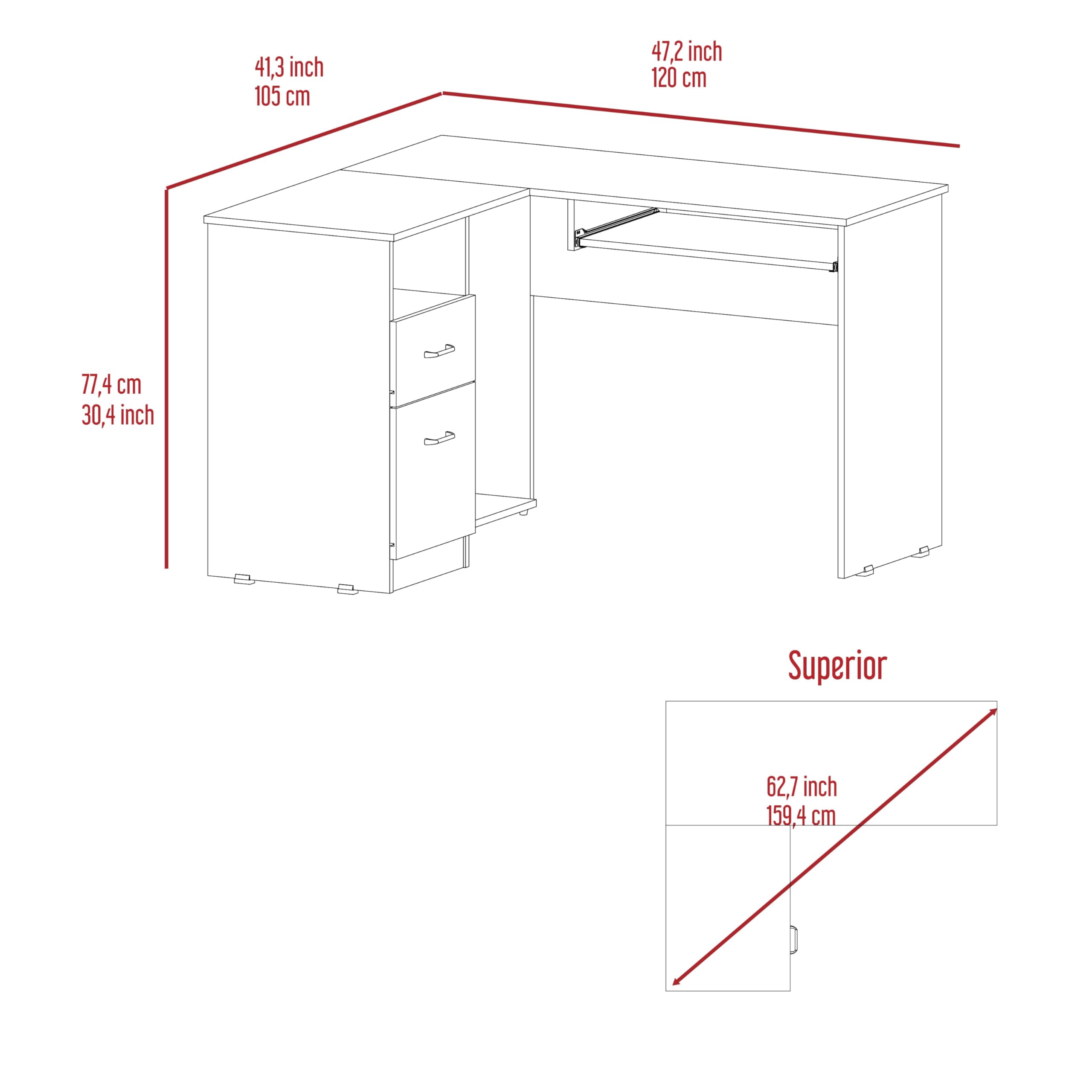 Tuhome L-Shaped Computer Desk with Keyboard Tray, 2 Storage Drawers & Open Shelf - Light Gray Home Office Workstation for Small Spaces | Study Desk for Students, Gaming Setup for PC Gamers