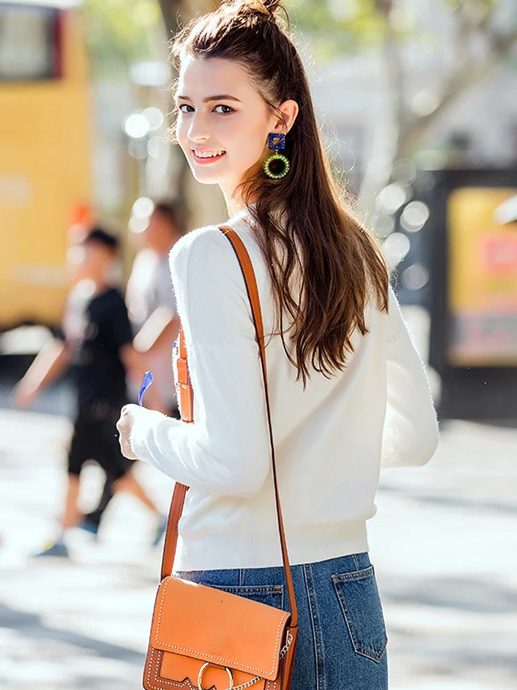 Autumn Women's Designer Fashion Pullover Sweater - Round Neck Cable Knit with Goldfish Bead Detail | Cozy Fall Outfit for Work, Dating & Casual Wear