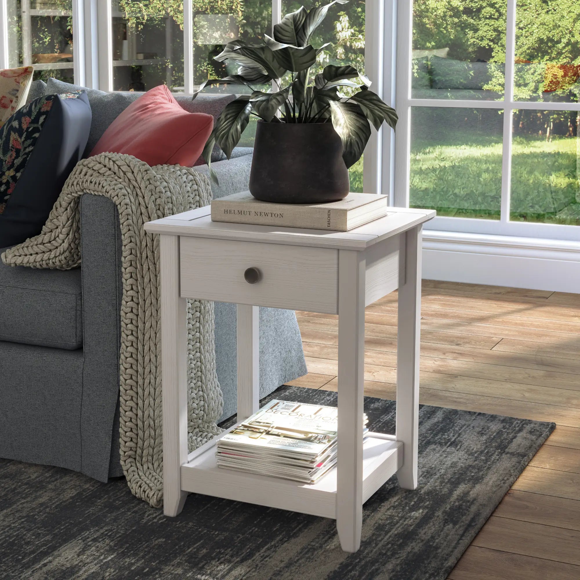Greenport Modern End Table - Small Side Table for Living Room, Bedroom, or Office - Nightstand with Storage Shelf - Compact Accent Table for Home Decor
