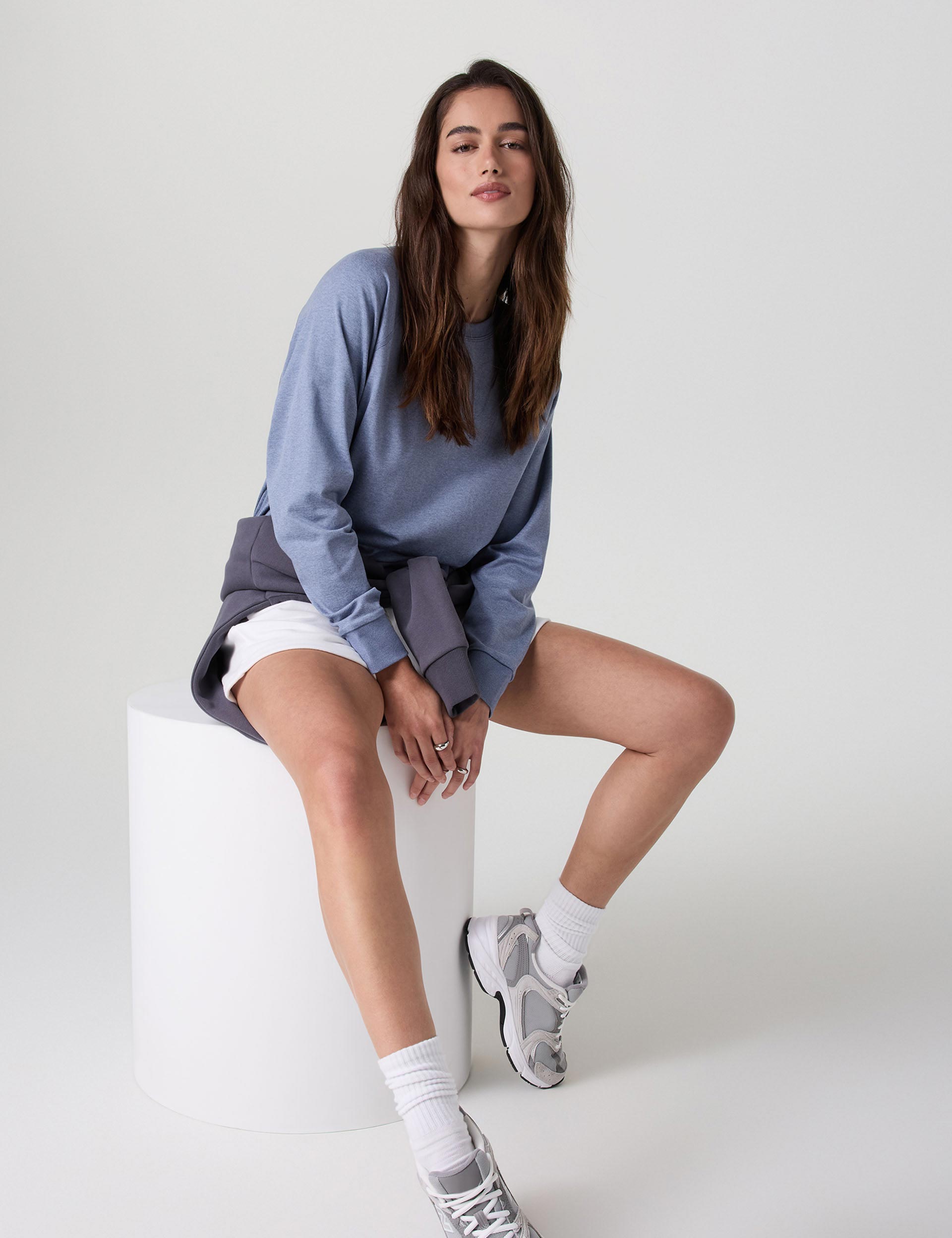 Long Sleeve Halo Crew Sweatshirt - Blue Heron Heather Color | Cozy Casual Wear for Women | Perfect for Fall & Winter Outfits, Lounge Wear, and Layering