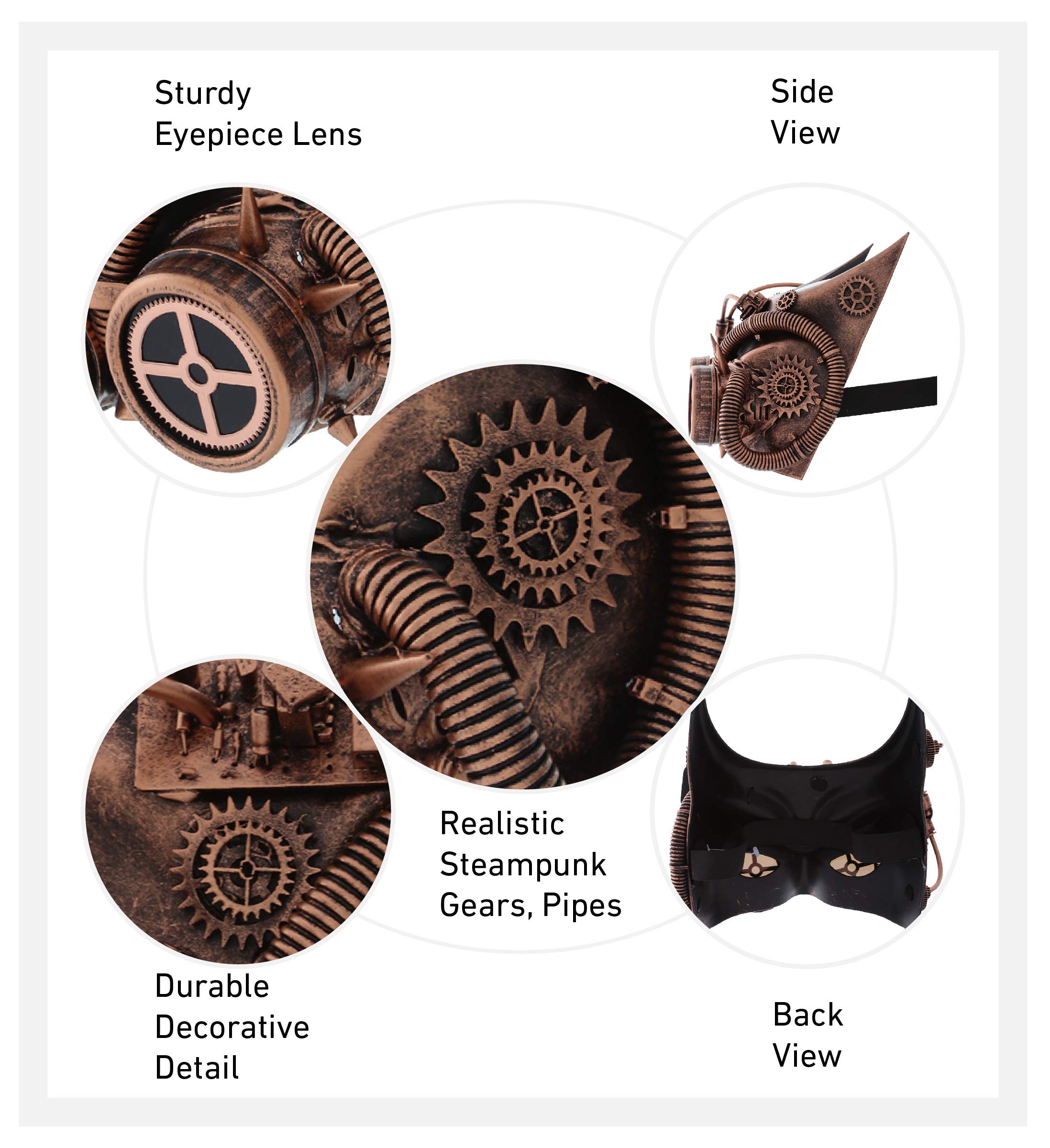 Steampunk Bat Ears Half Face Mask with Robot Goggles - Bronze Costume Accessory for Cosplay, Halloween, and LARP Events