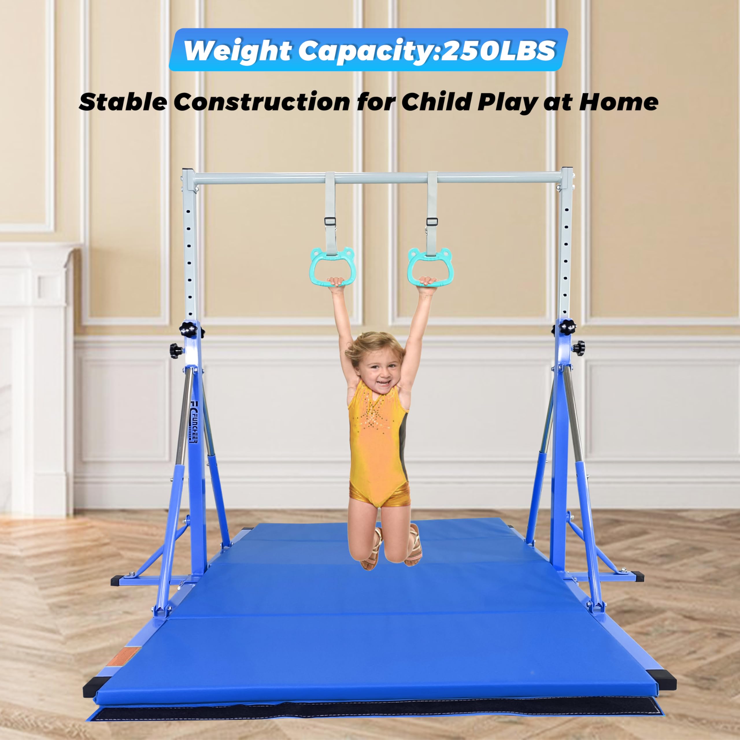 Foldable Gymnastics Bar for Kids Ages 3-15 | 5FT Adjustable Horizontal Training Bar with Triangle Stable Structure | Home Gym Equipment for Strength Training & Playtime