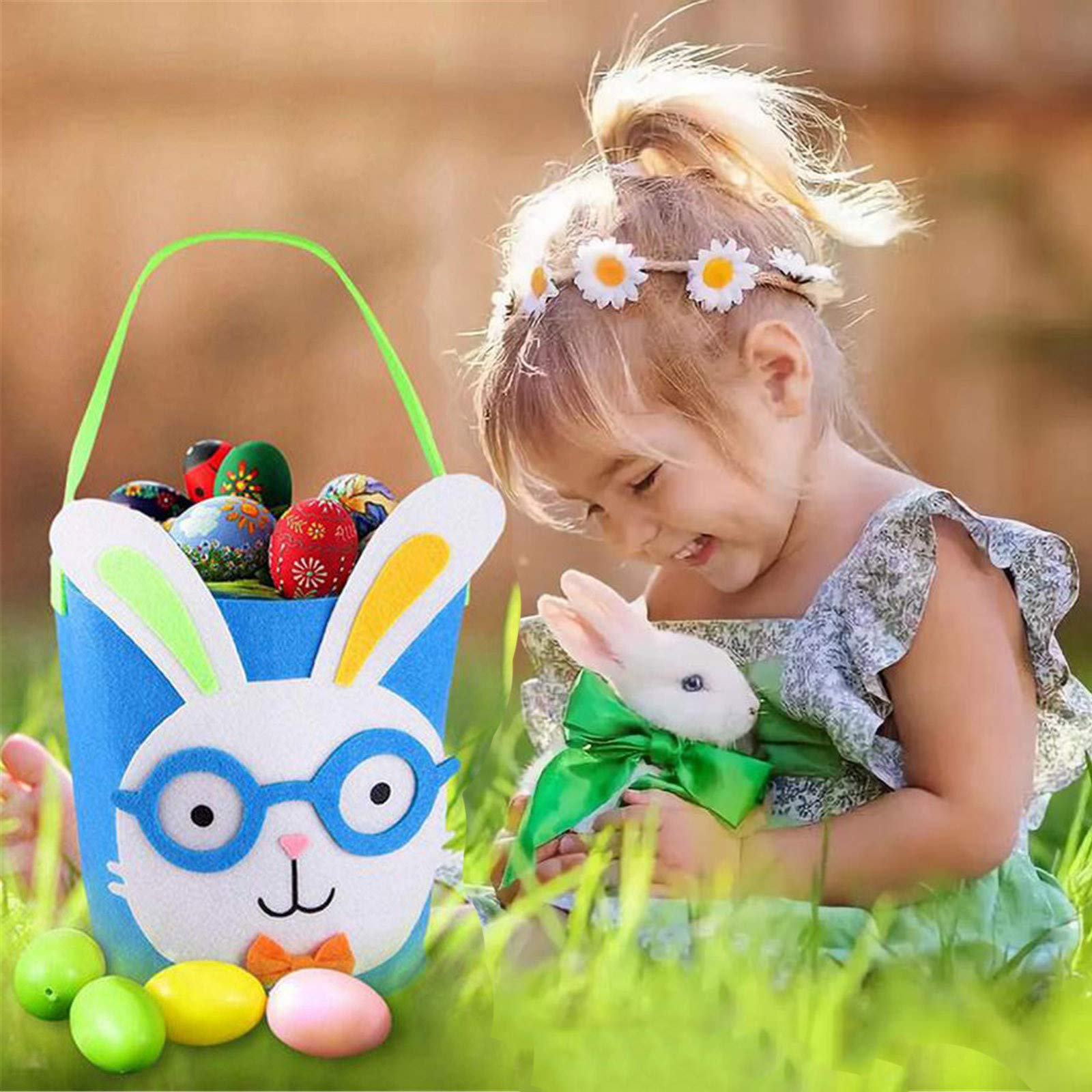 Easter Bunny Basket - Cute Rabbit Decoration with Colorful Cloth Eggs for Kids Candy Storage, Easter Party Decor & Home Organization (Multicolor) - Perfect for Easter Gifts, Spring Celebrations & Kids Room Decor