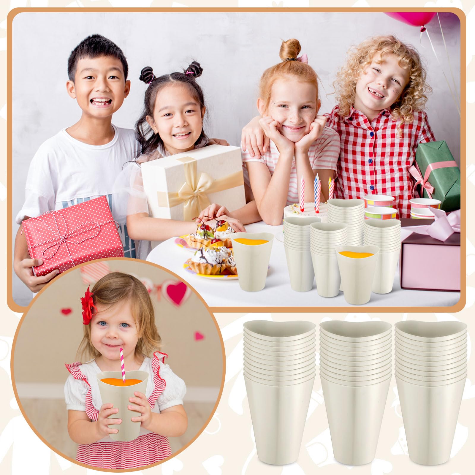 50 Pcs Heart Shaped Plastic Cups 16 oz - Reusable Valentine's Day Party Cups with Candy Heart Design - Perfect for Valentine's Parties, Weddings, Birthdays & Romantic Events (Milky White) - Barware & Party Supplies