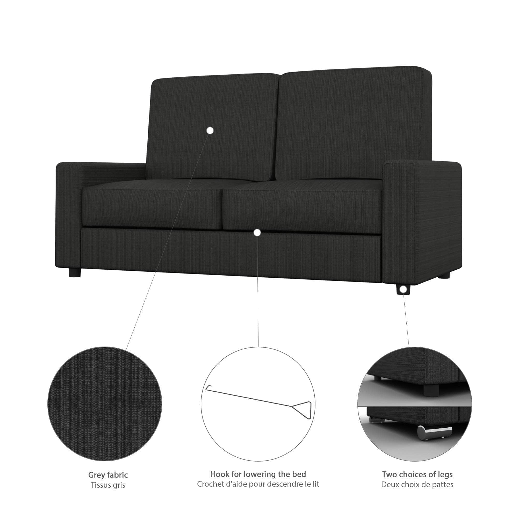 Universal Sofa for Full Murphy Bed (No Backrest) - Gray Convertible Couch for Small Spaces, Guest Room & Studio Apartments