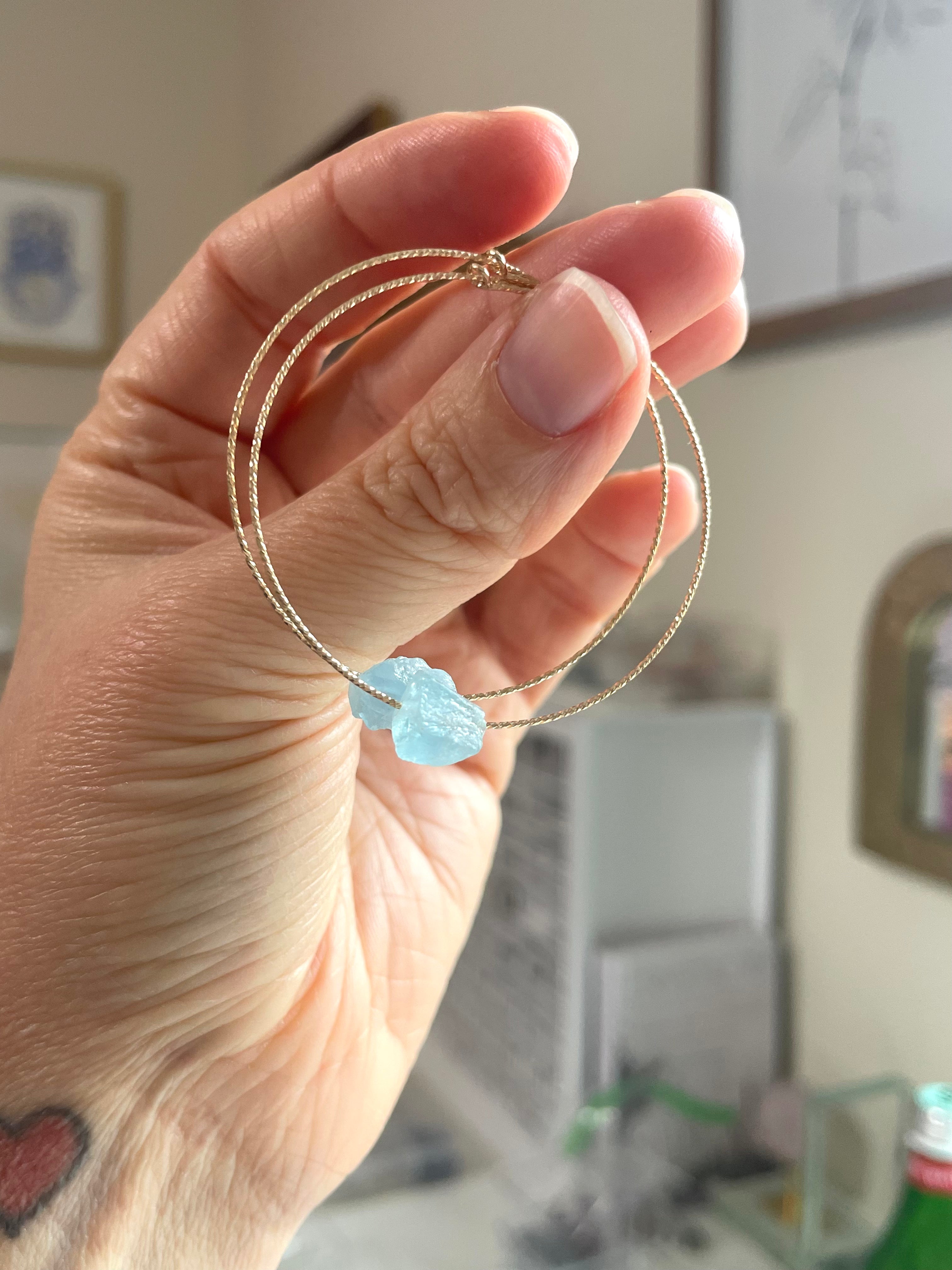 Elegant Raw Natural Aquamarine Hoop Earrings - 14K Gold Filled or 925 Sterling Silver - Perfect for Weddings, Date Nights & Special Occasions