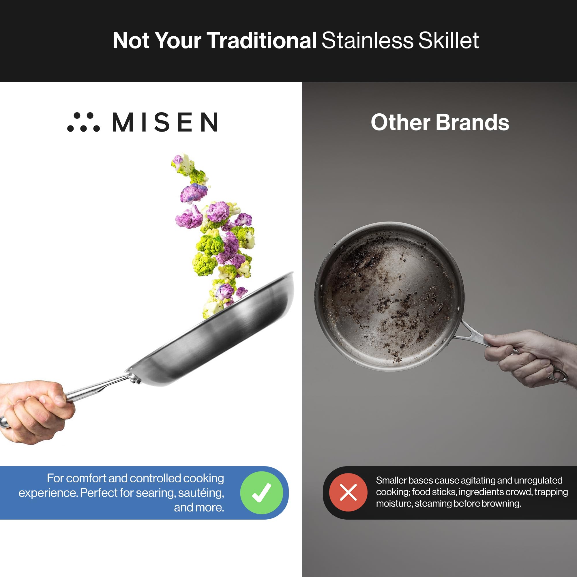 Misen 10-Inch 5-Ply Stainless Steel Frying Pan - Professional Grade Cookware for Searing, Sauteing & Even Heating - Durable Restaurant-Quality Skillet for Home Chefs - Perfect for Stovetop Cooking, Meal Prep & Gourmet Dishes