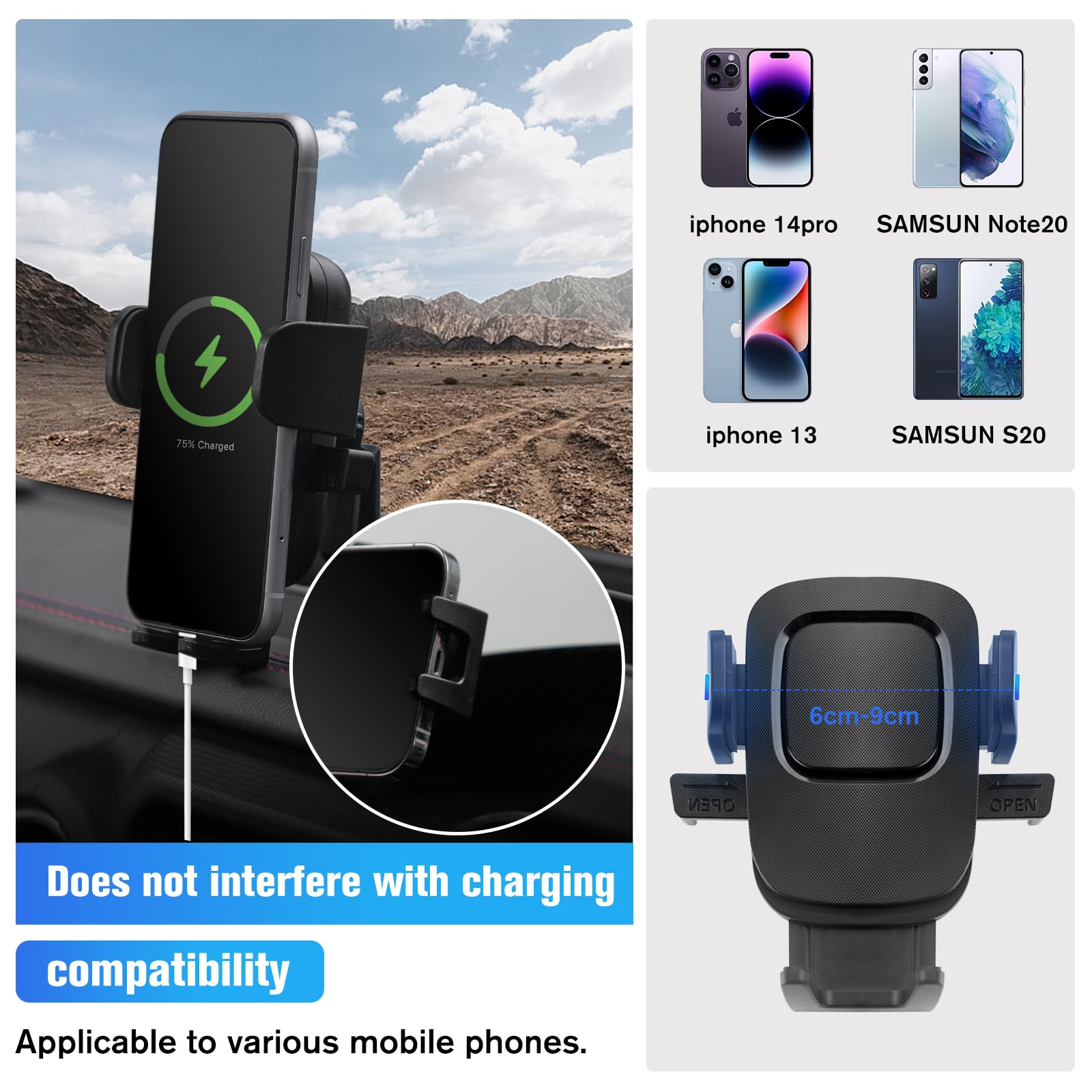Jeep Wrangler JL JLU & Gladiator JT Phone Holder with Storage Case - Universal Dash Mount Accessory for 2018-2024 Models - Perfect for Road Trips & Off-Road Adventures
