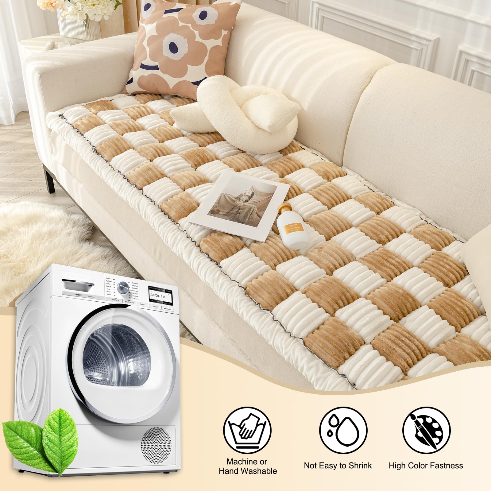 Washable Dog Couch Cover - Anti-Slip Sofa Protector for Pets, Light Brown (27.6x59